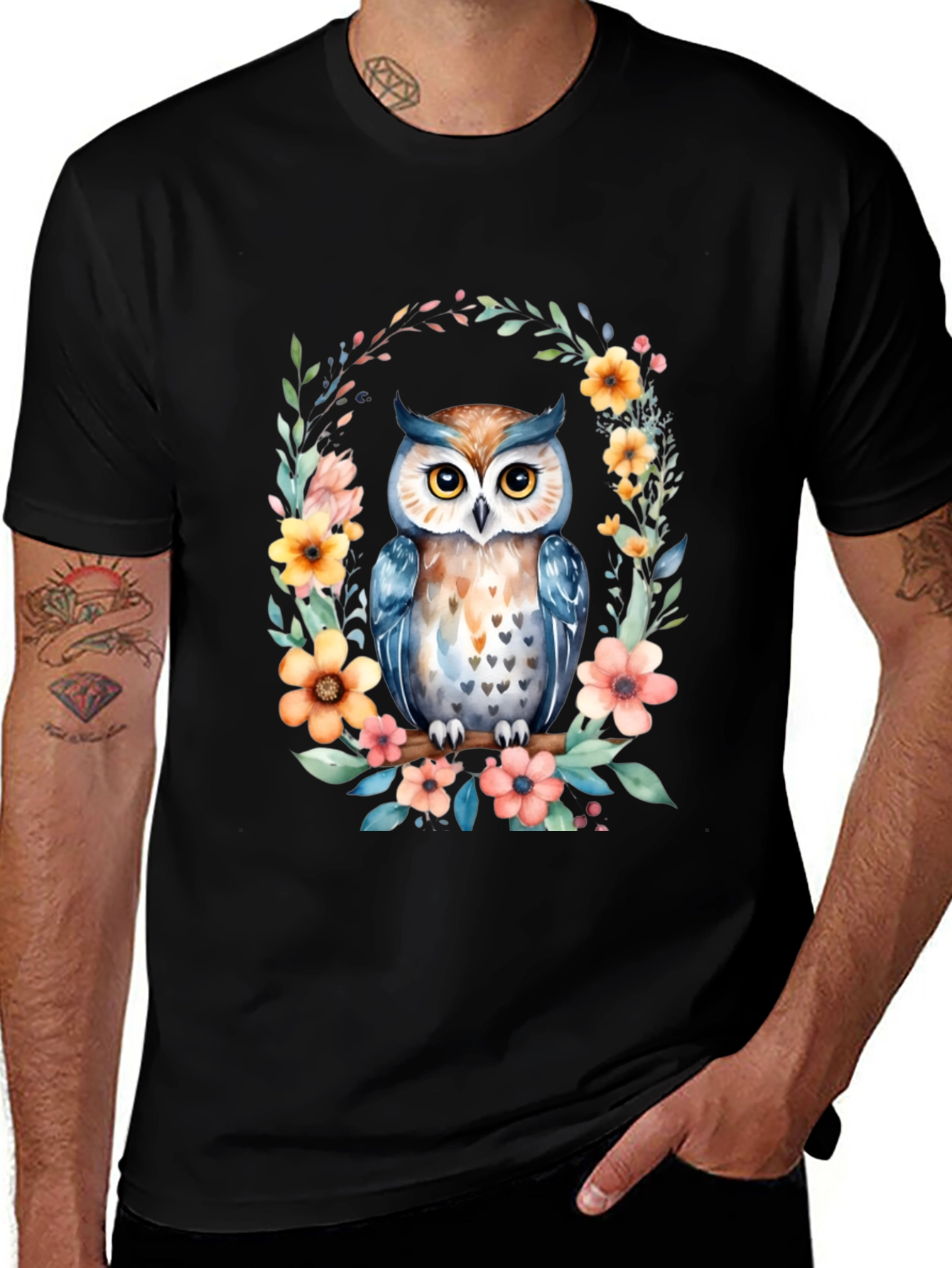 Variant 23 of Floral Owl Graphic Tee - Nature Lover's T-Shirt