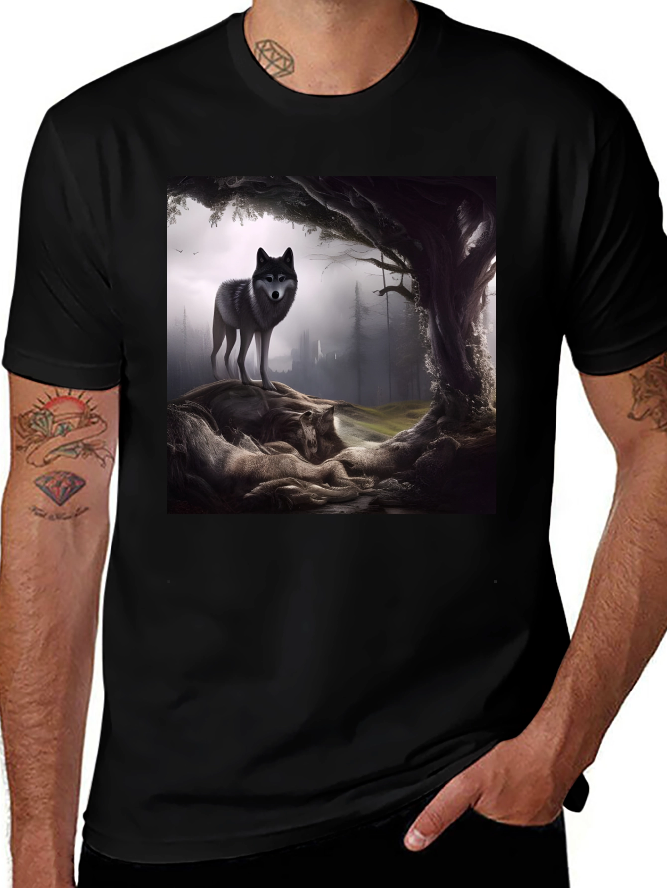 Wolf Pack Graphic Tee - Black Cotton Blend