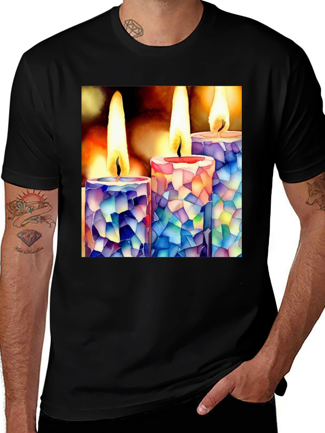 Variant 15 of Mosaic Candle T-Shirt: Unique Artistic Design
