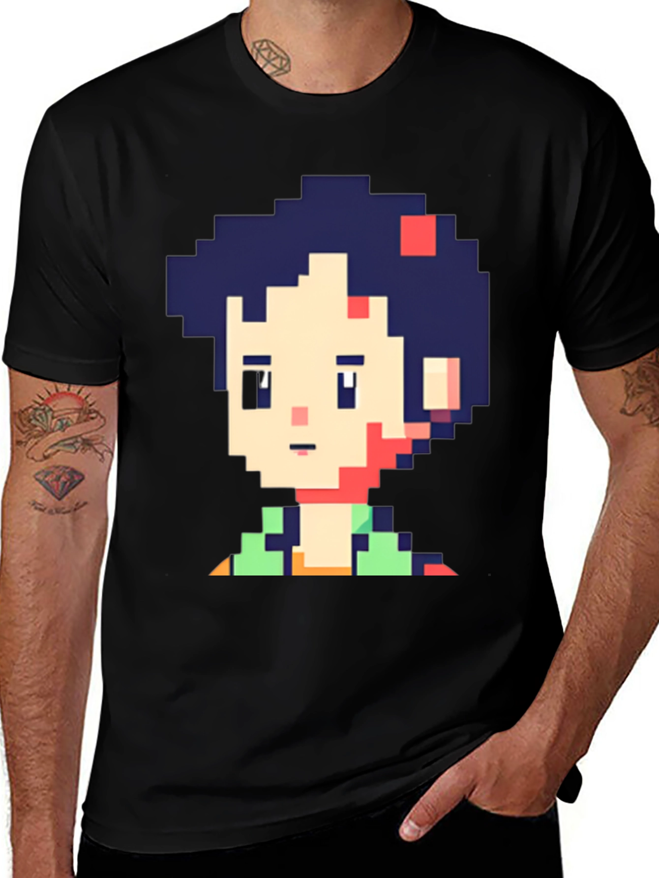 Variant 10 of Pixel Art Character Graphic Black T-Shirt