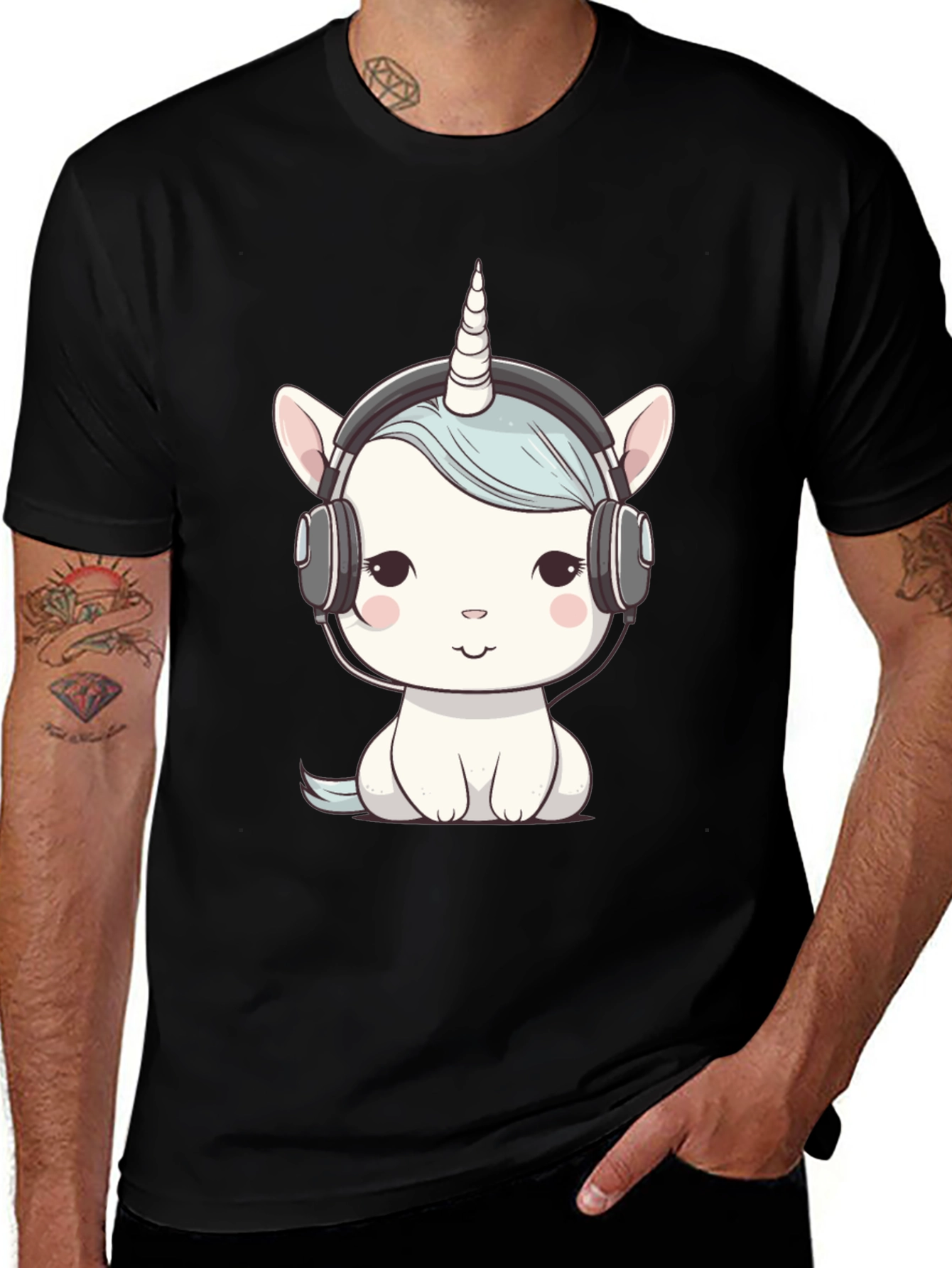 Variant 8 of Unicorn DJ Graphic Tee - Black Cotton Casual T-Shirt