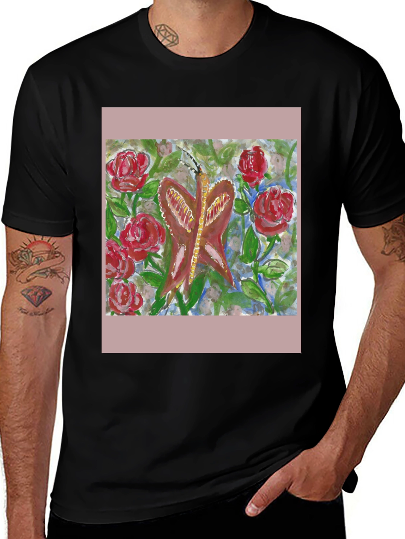 Variant 8 of Butterfly and Roses Graphic Tee - Artistic Design