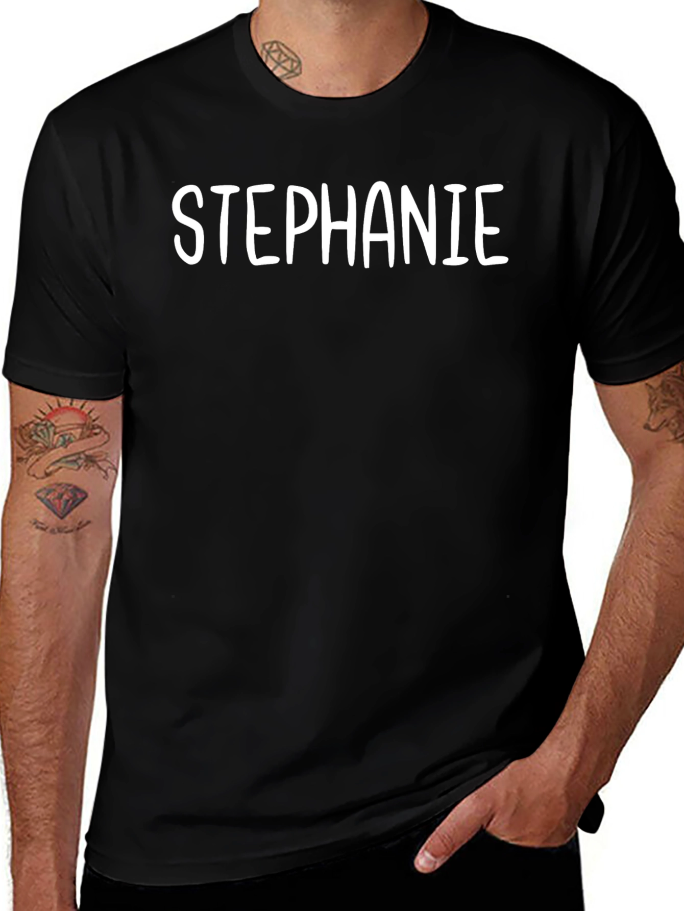 Variant 10 of Personalized 'Stephanie' Black Cotton T-Shirt