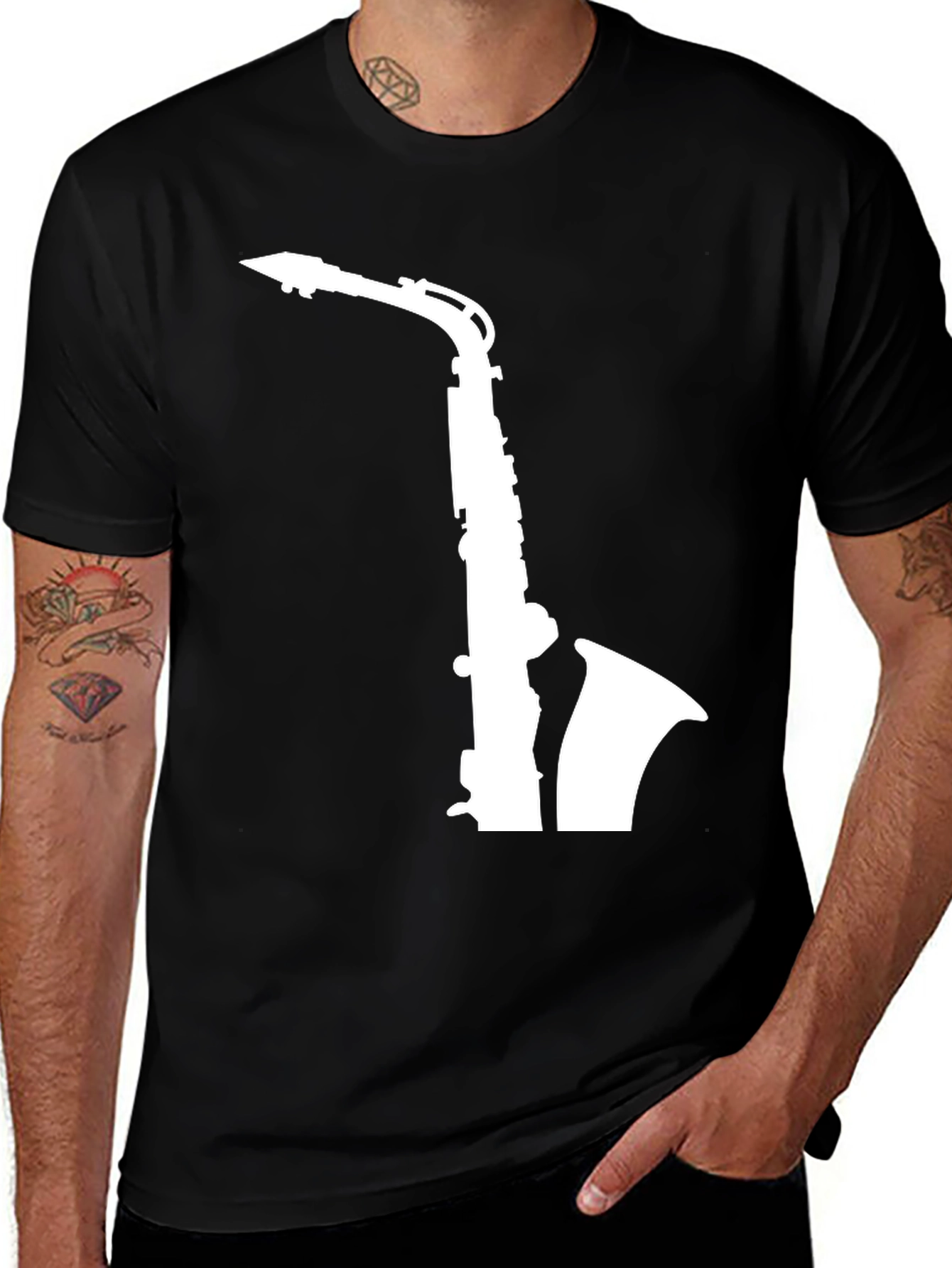 Variant 21 of Saxophone Graphic Tee - Black Casual T-Shirt