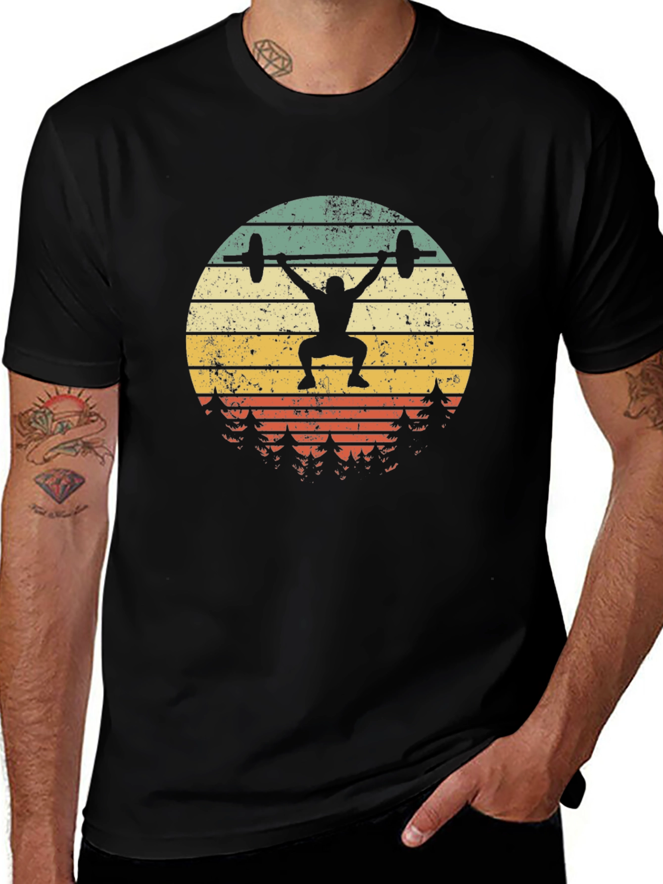 Variant 26 of Retro Sunset Weightlifting T-Shirt