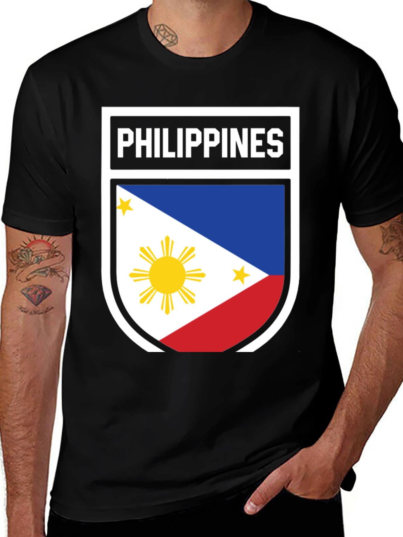 Black Philippines Flag Shield T-Shirt - Patriotic Filipino Pride main image
