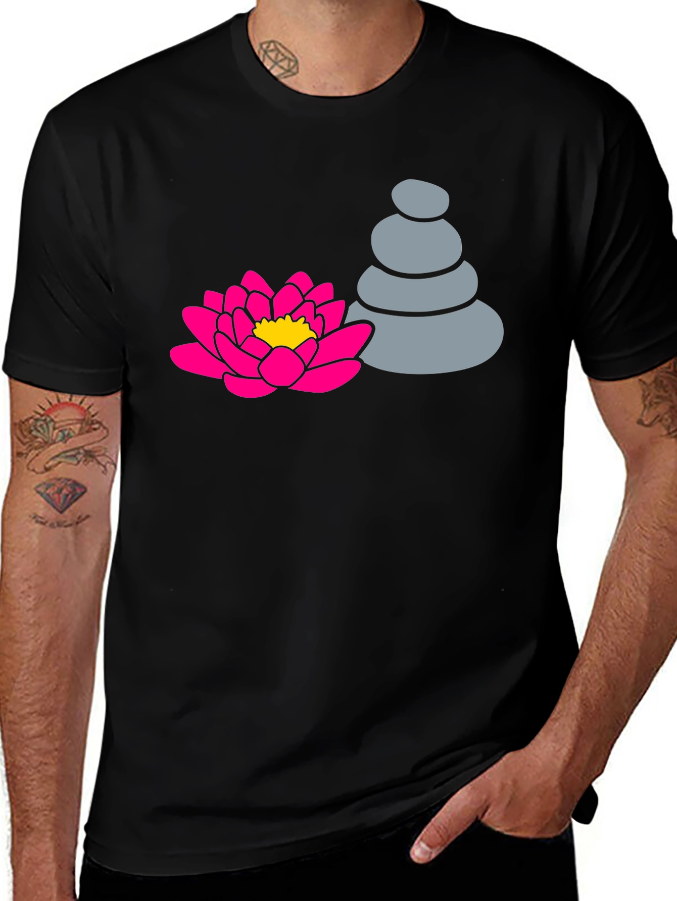 Lotus & Stones Black T-Shirt - Zen Style