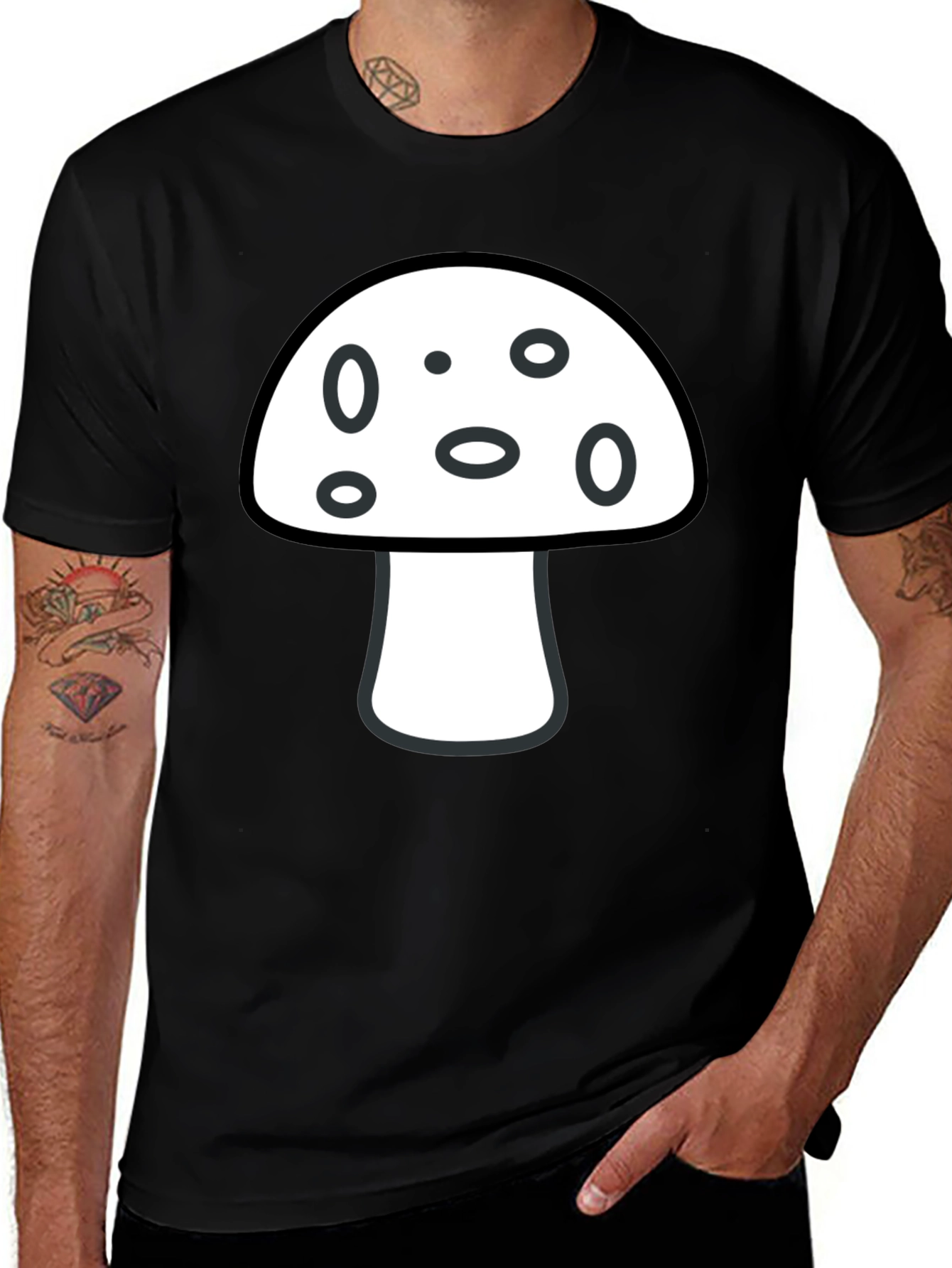 Variant 30 of Mushroom Graphic Tee - Black Cotton T-Shirt