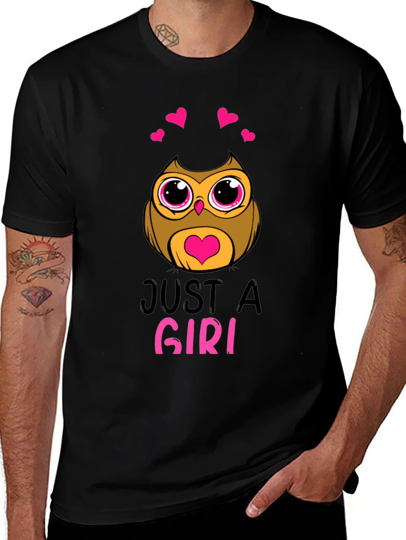 Variant 10 of Just A Girl Owl Black T-Shirt
