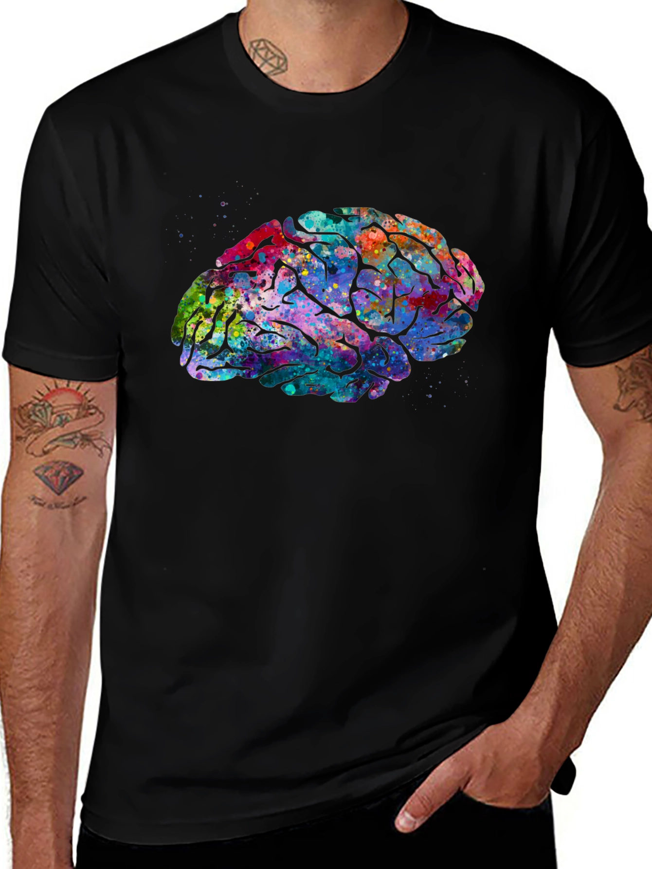 Variant 11 of Colorful Brain Graphic Black T-Shirt