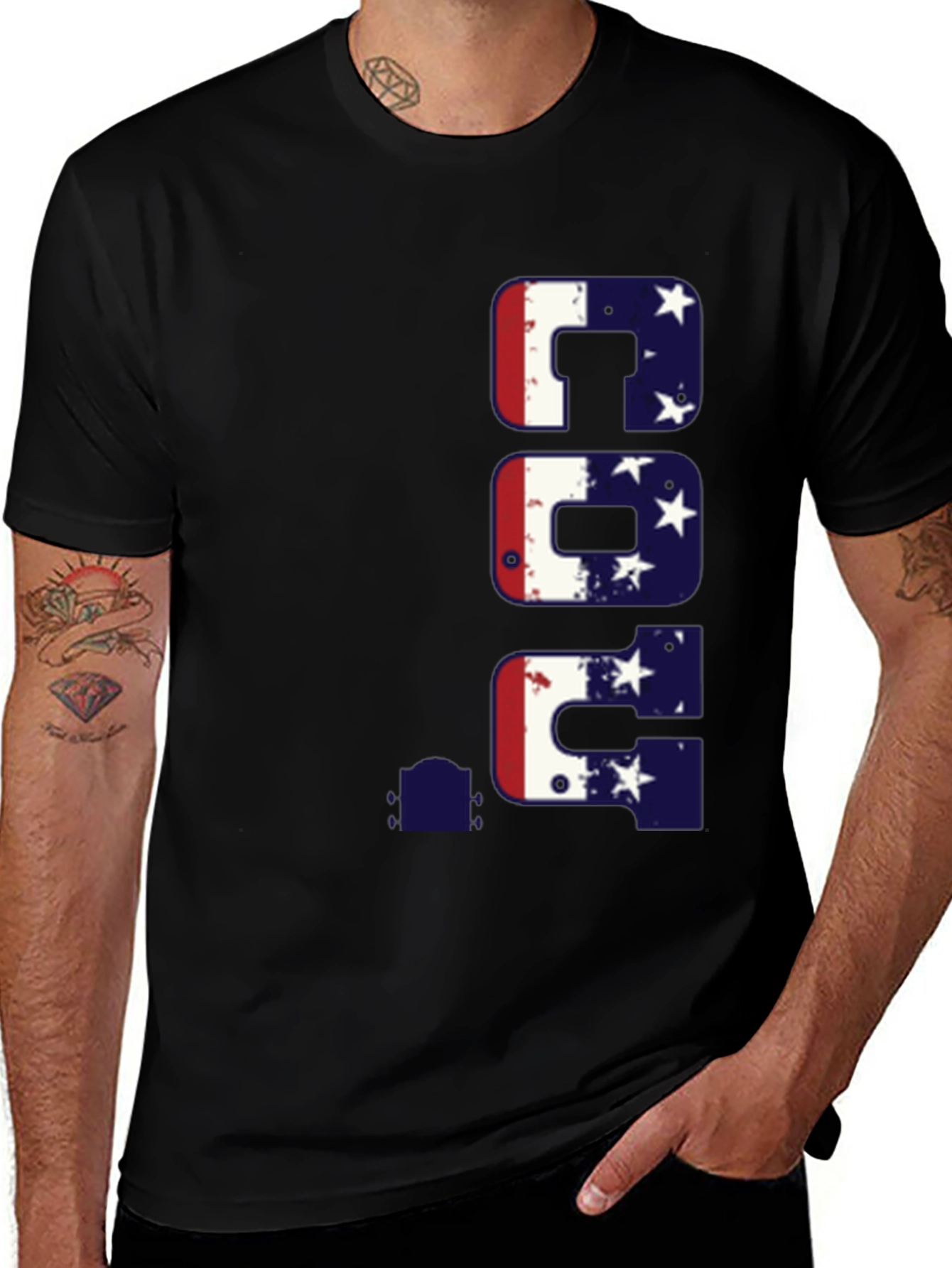 Variant 7 of Patriotic Graphic Tee: American Flag Letter Design