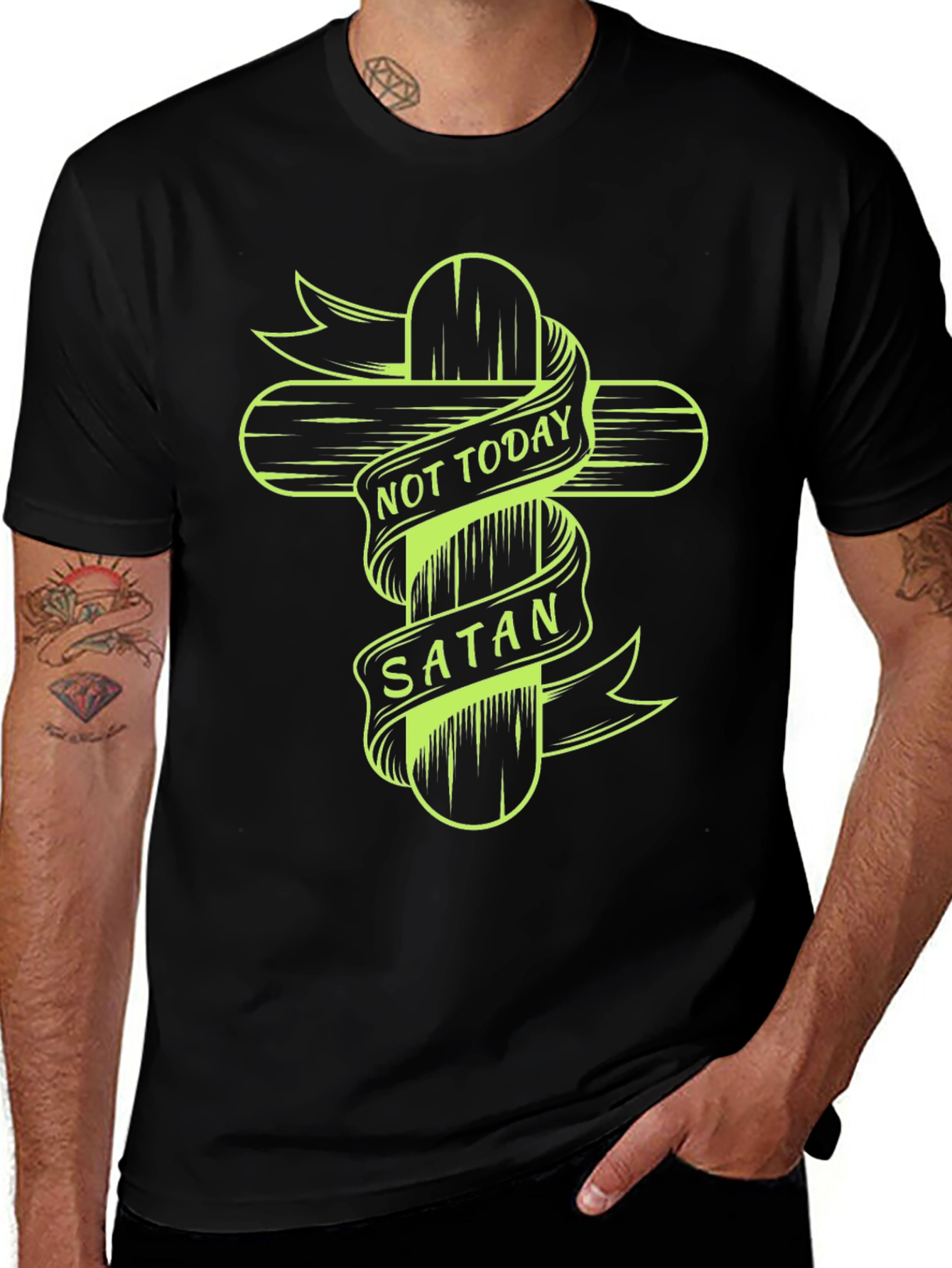 Variant 21 of Not Today Satan Graphic Tee - Black