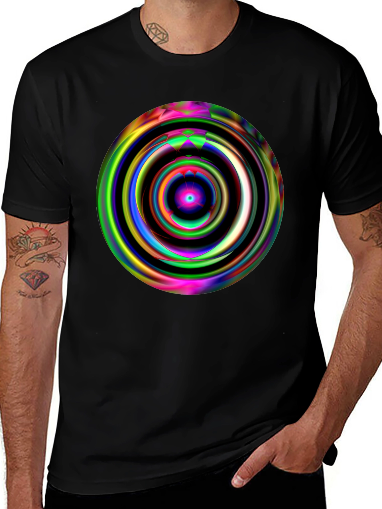 Variant 5 of Vibrant Abstract Circle Graphic Black T-Shirt