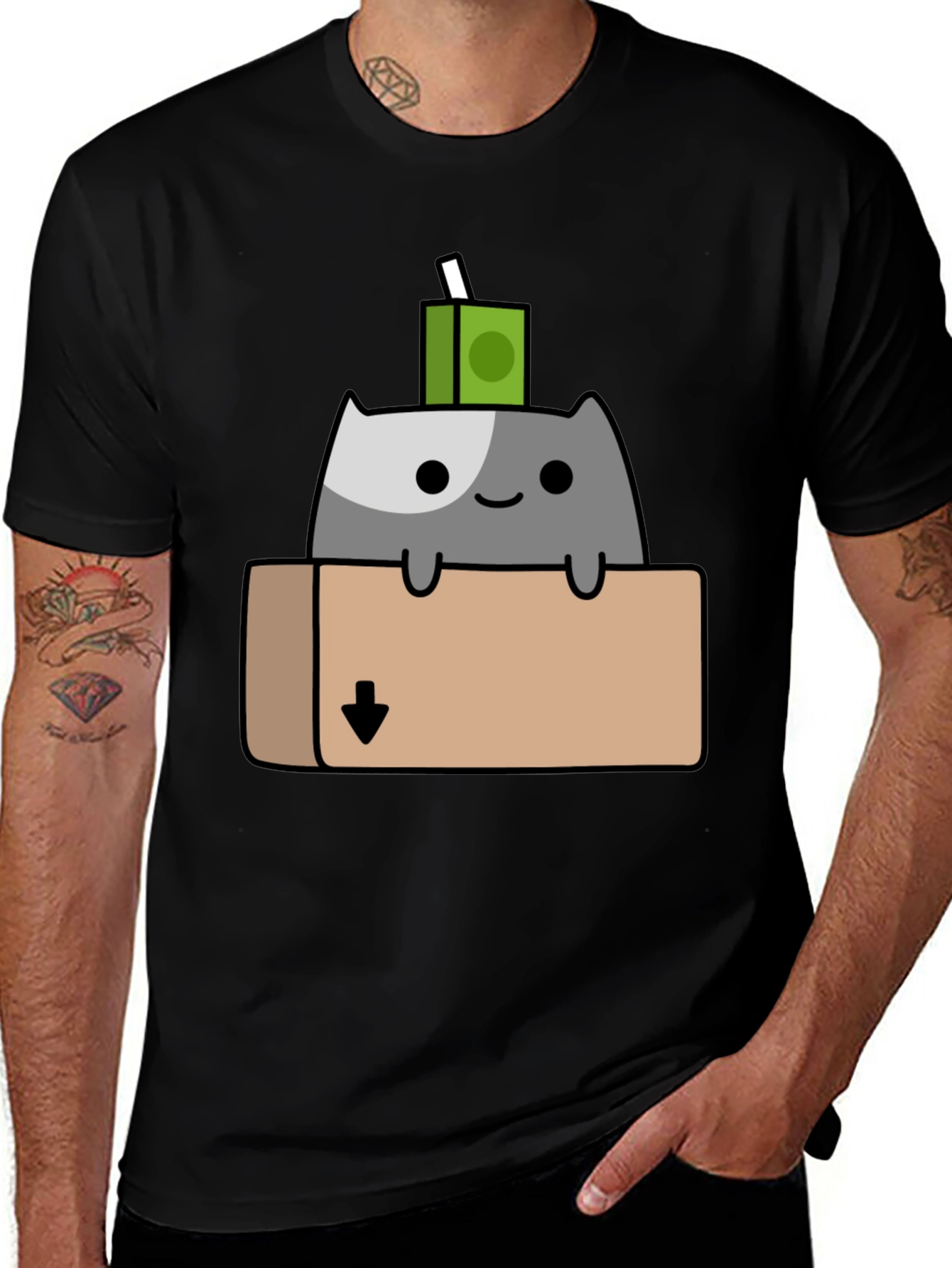 Variant 30 of Cat in Box T-Shirt - Quirky Cartoon Design