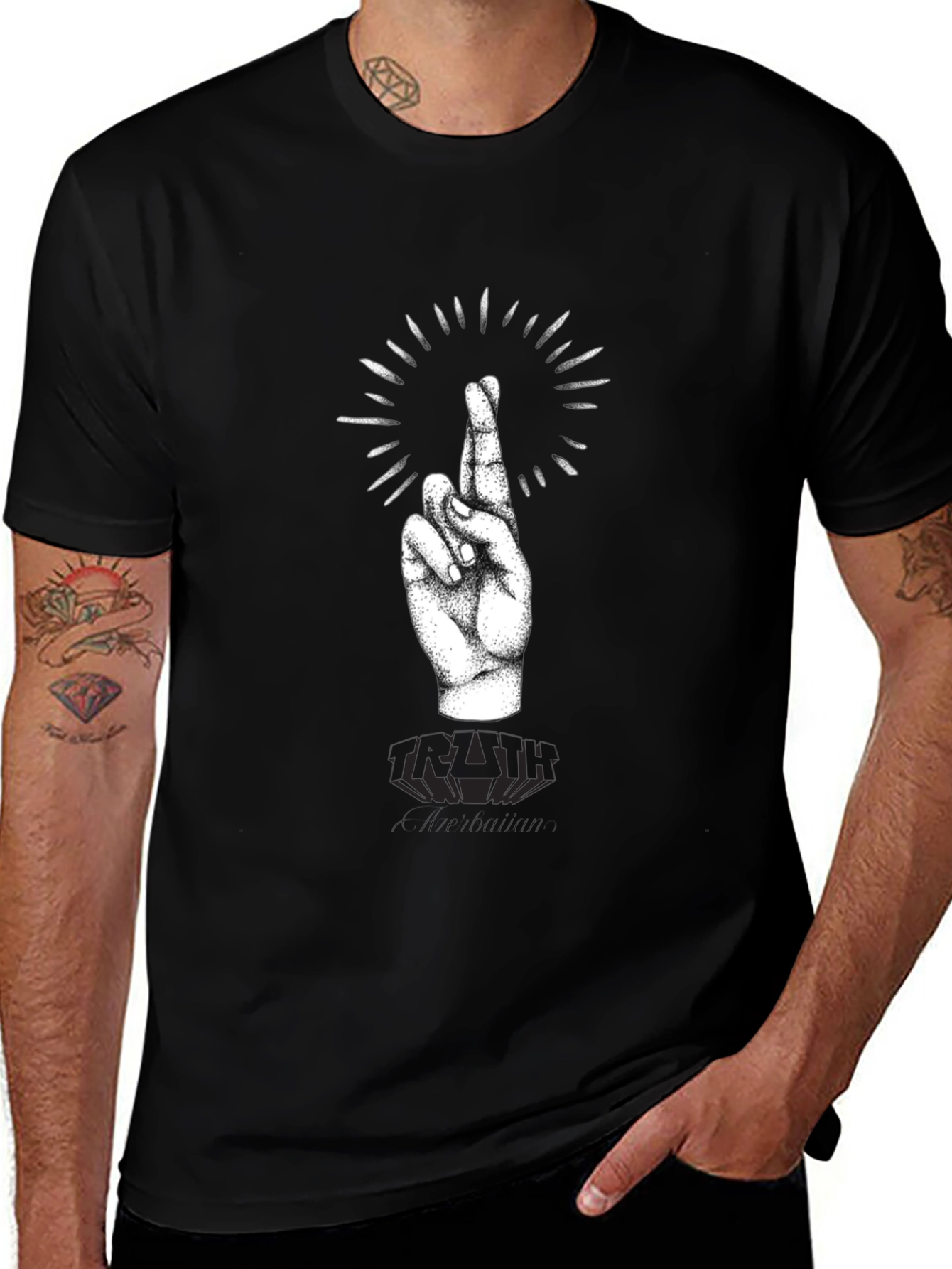 Variant 30 of Black T-Shirt with Crossed Fingers Graphic