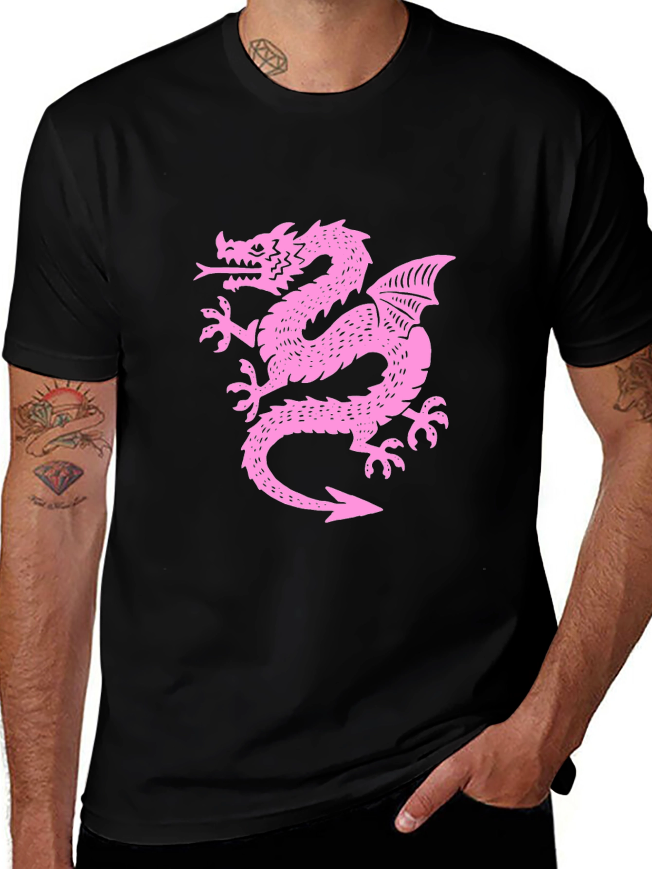 Variant 5 of Pink Dragon Graphic Black T-Shirt - Stylish & Unique