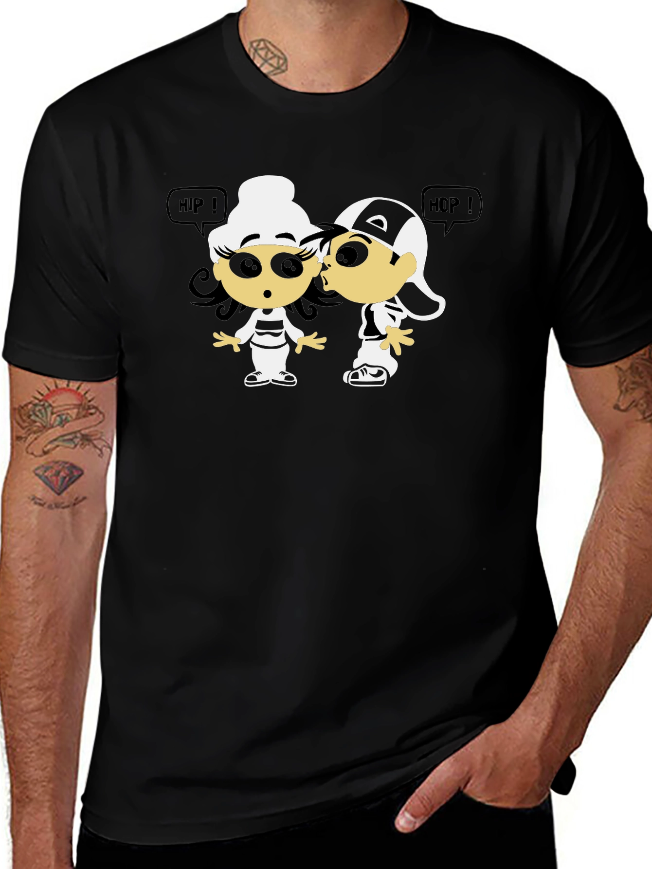 Variant 24 of Hip Hop Cartoon Graphic Black T-Shirt