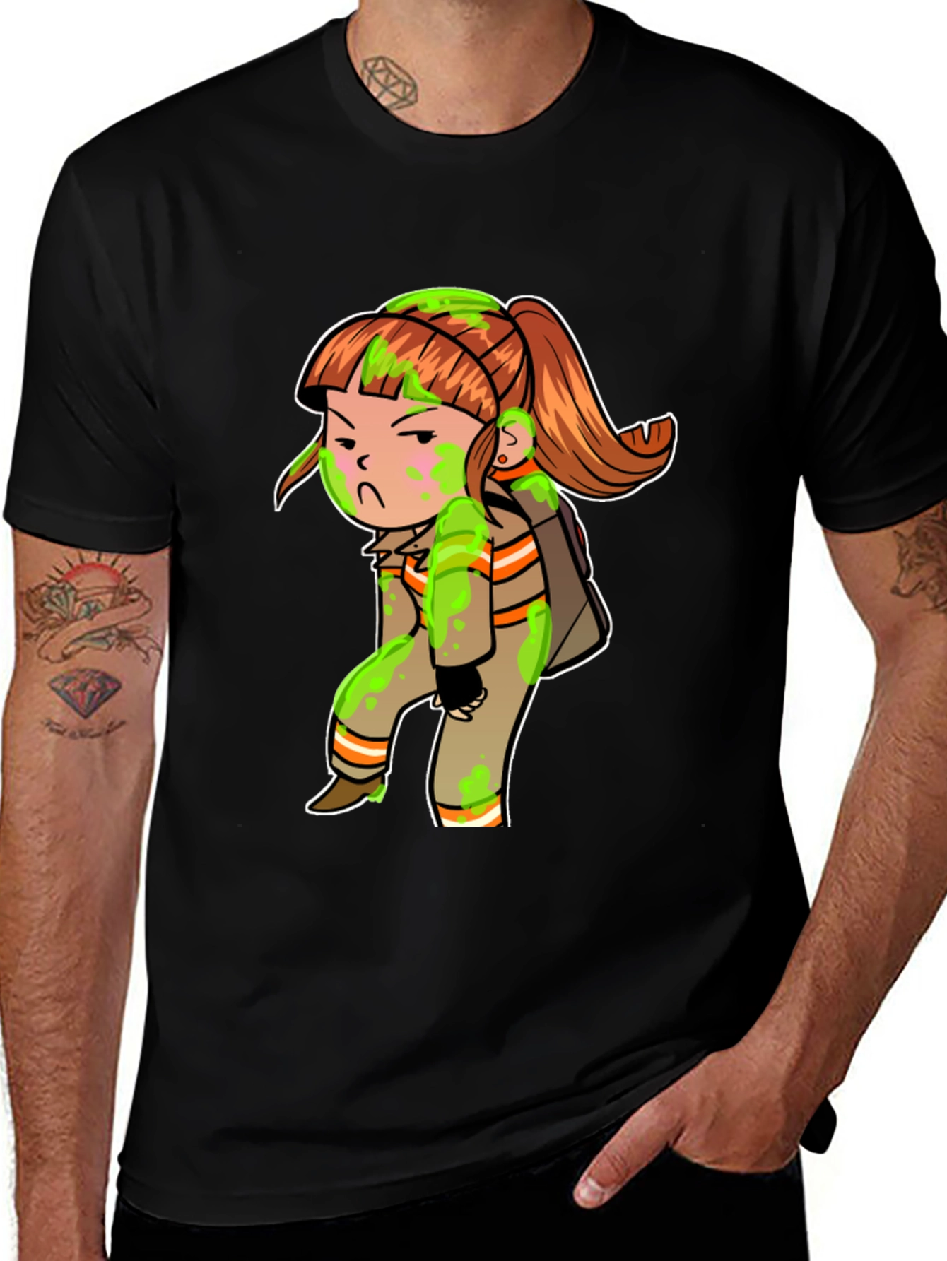 Variant 14 of Cartoon Girl Black T-Shirt