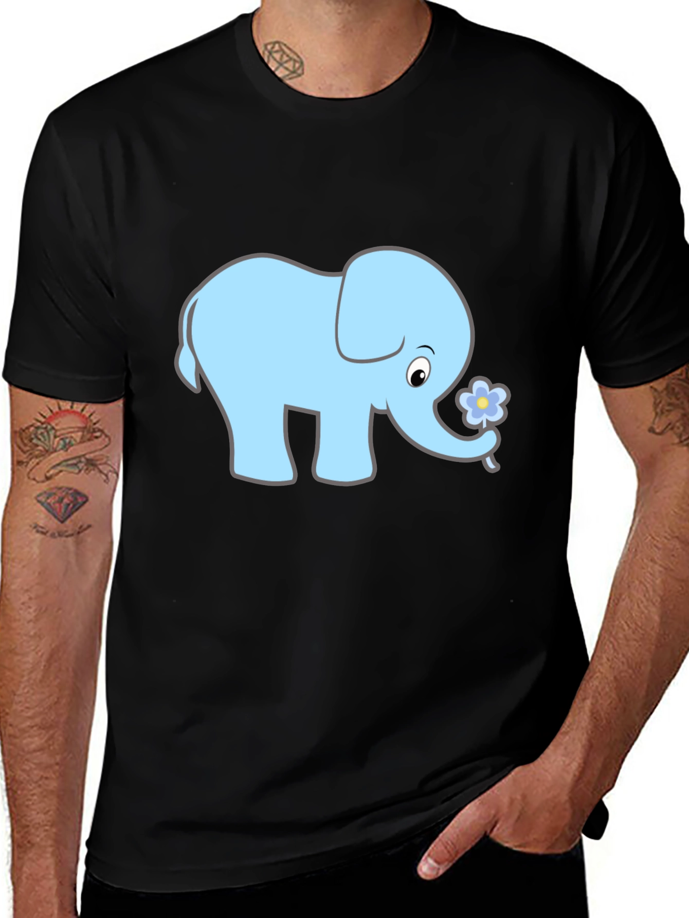 Variant 29 of Cute Elephant Graphic Tee - Black