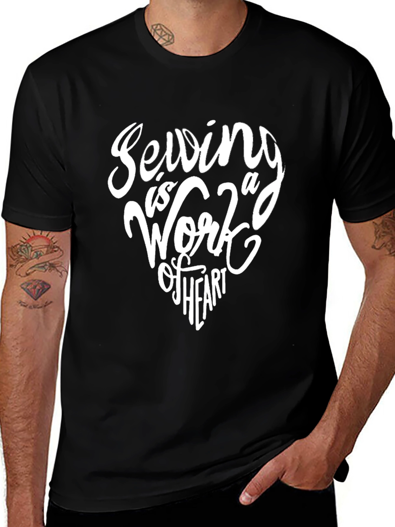 Variant 18 of Sewing is a Work of Heart Graphic Tee - Black Unisex Shirt