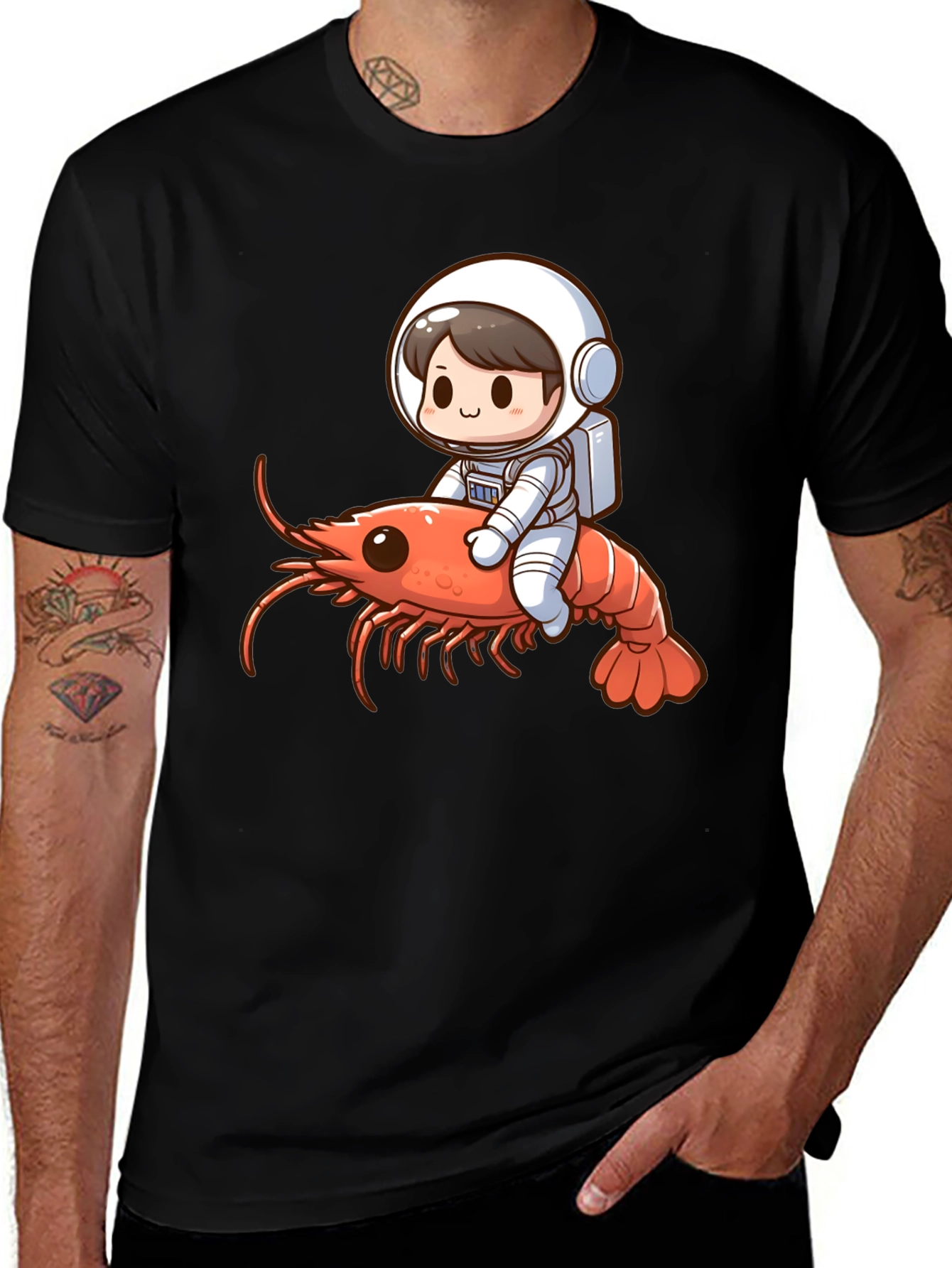 Variant 15 of Astronaut Riding Shrimp Black T-Shirt