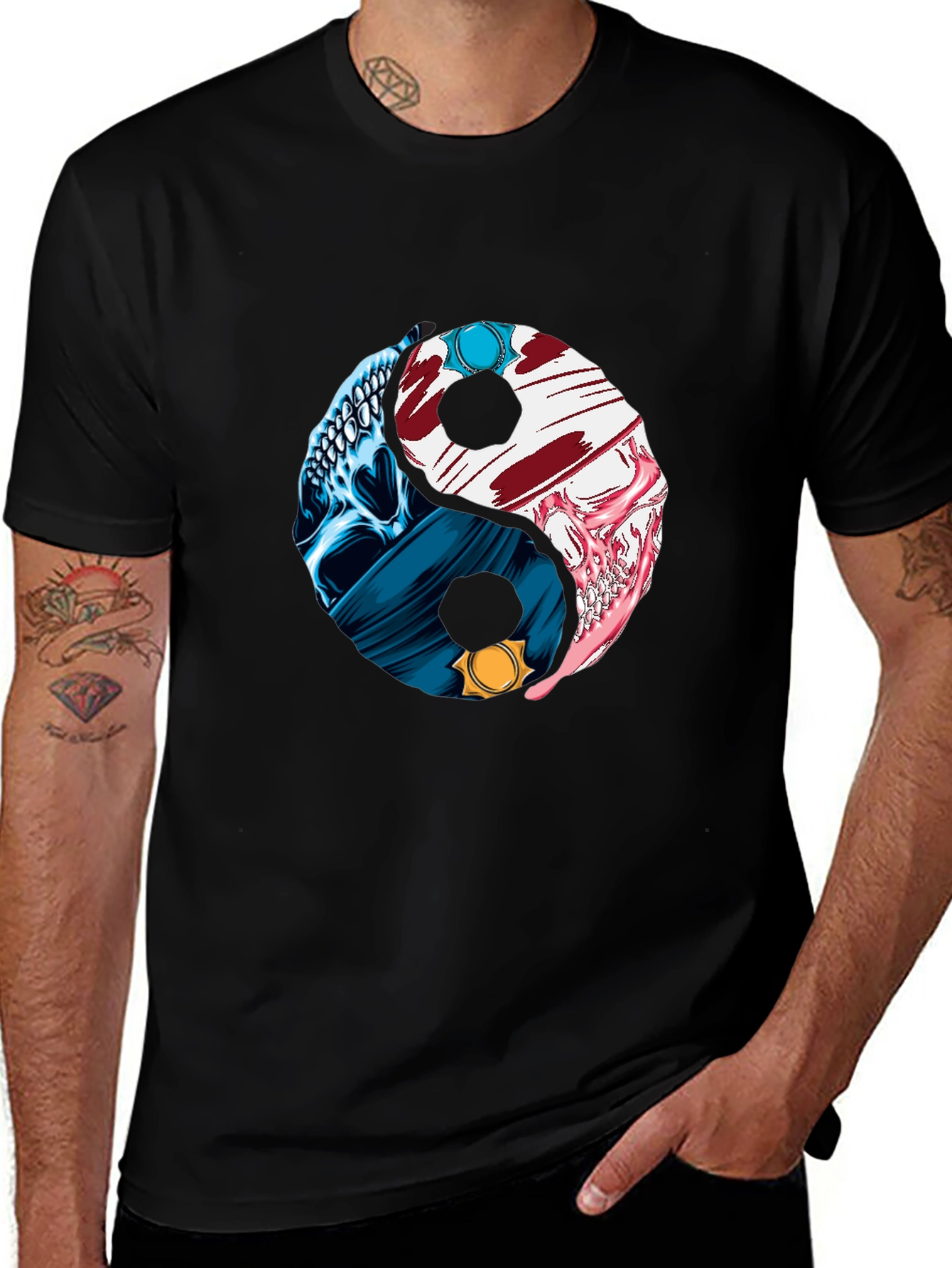 Variant 29 of Yin Yang Skull Graphic T-Shirt