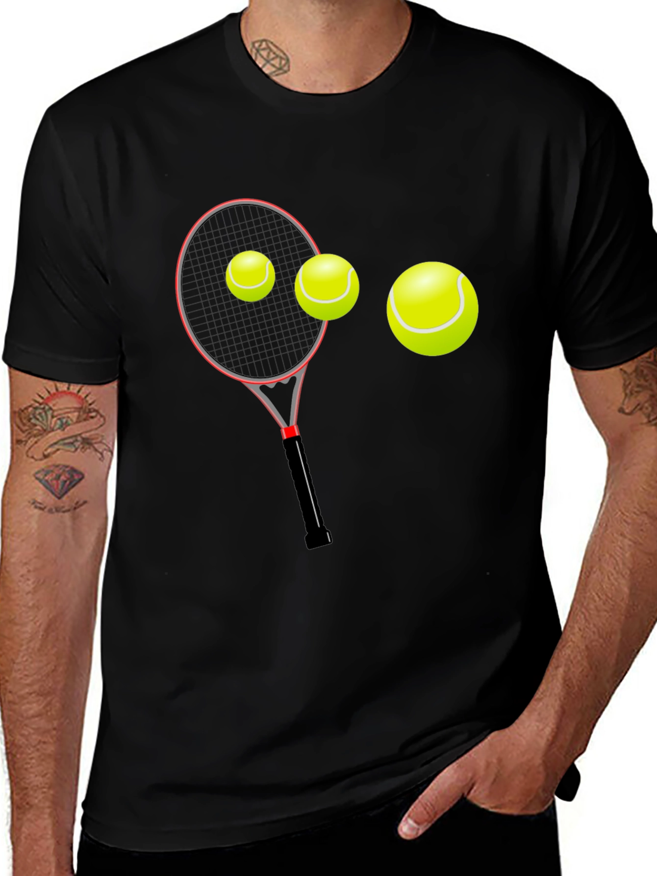 Variant 21 of Tennis Racket & Balls Graphic Tee - Black