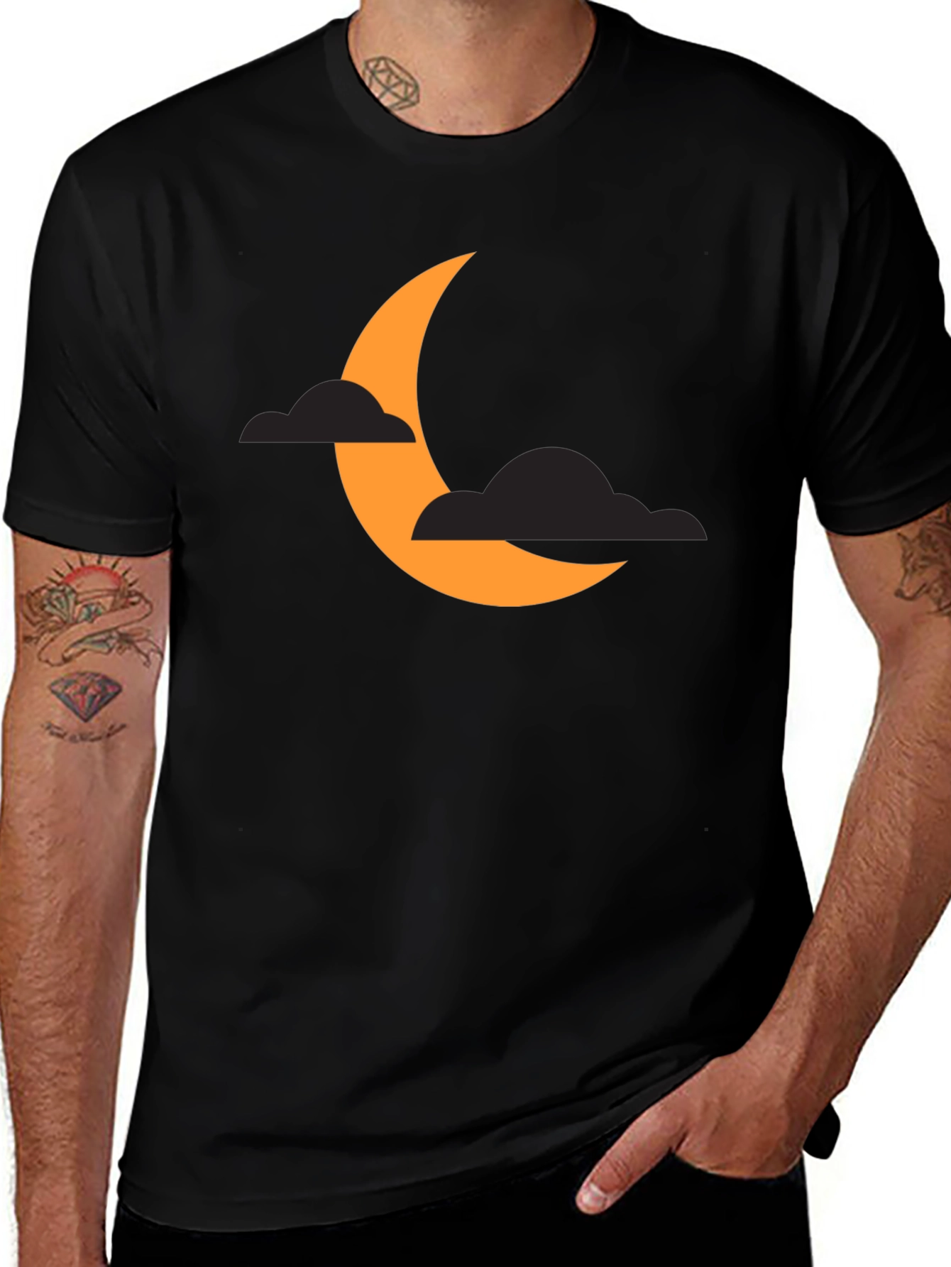 Variant 24 of Crescent Moon & Clouds Graphic Tee - Black Cotton Blend