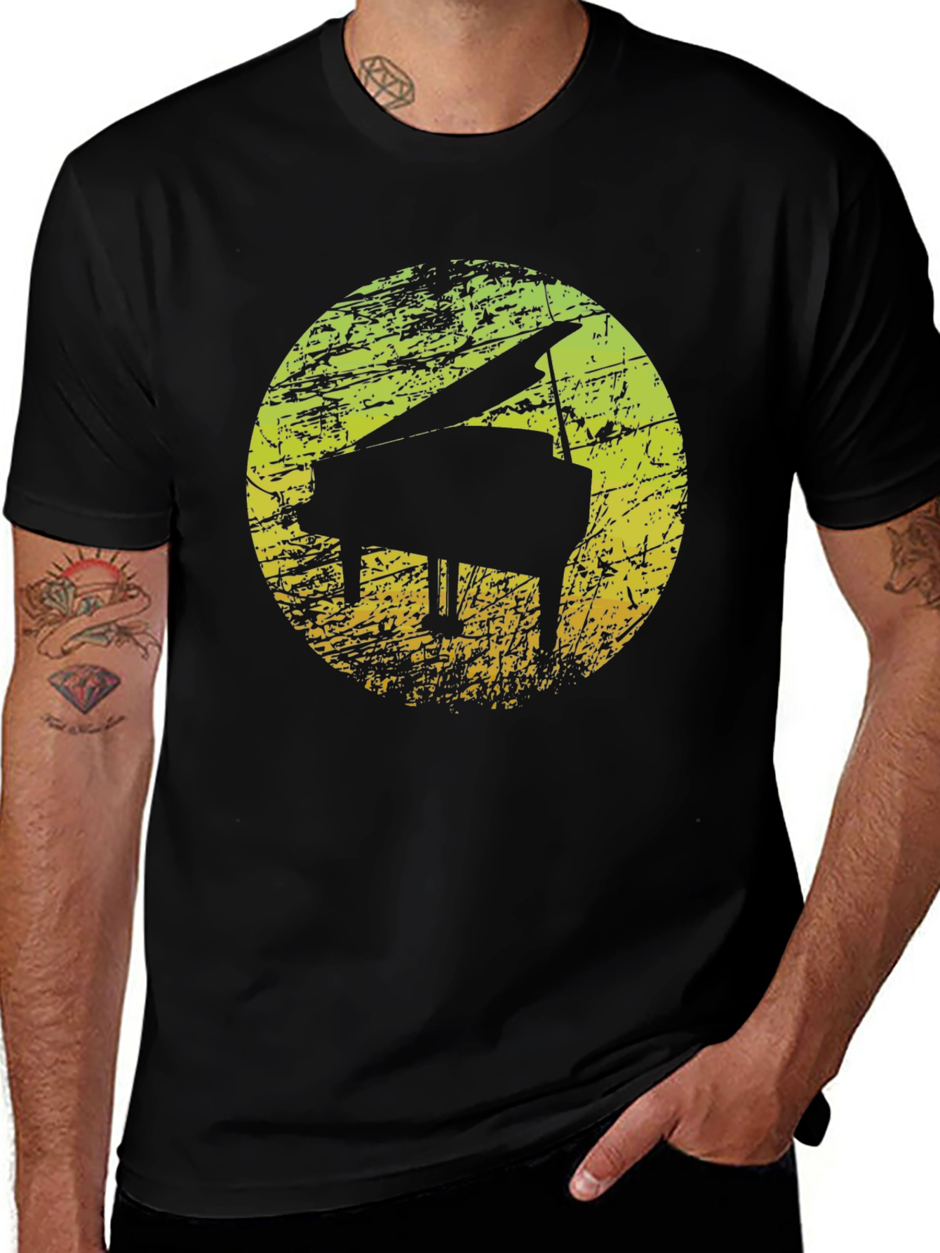 Black Grand Piano Silhouette Graphic T-Shirt main image