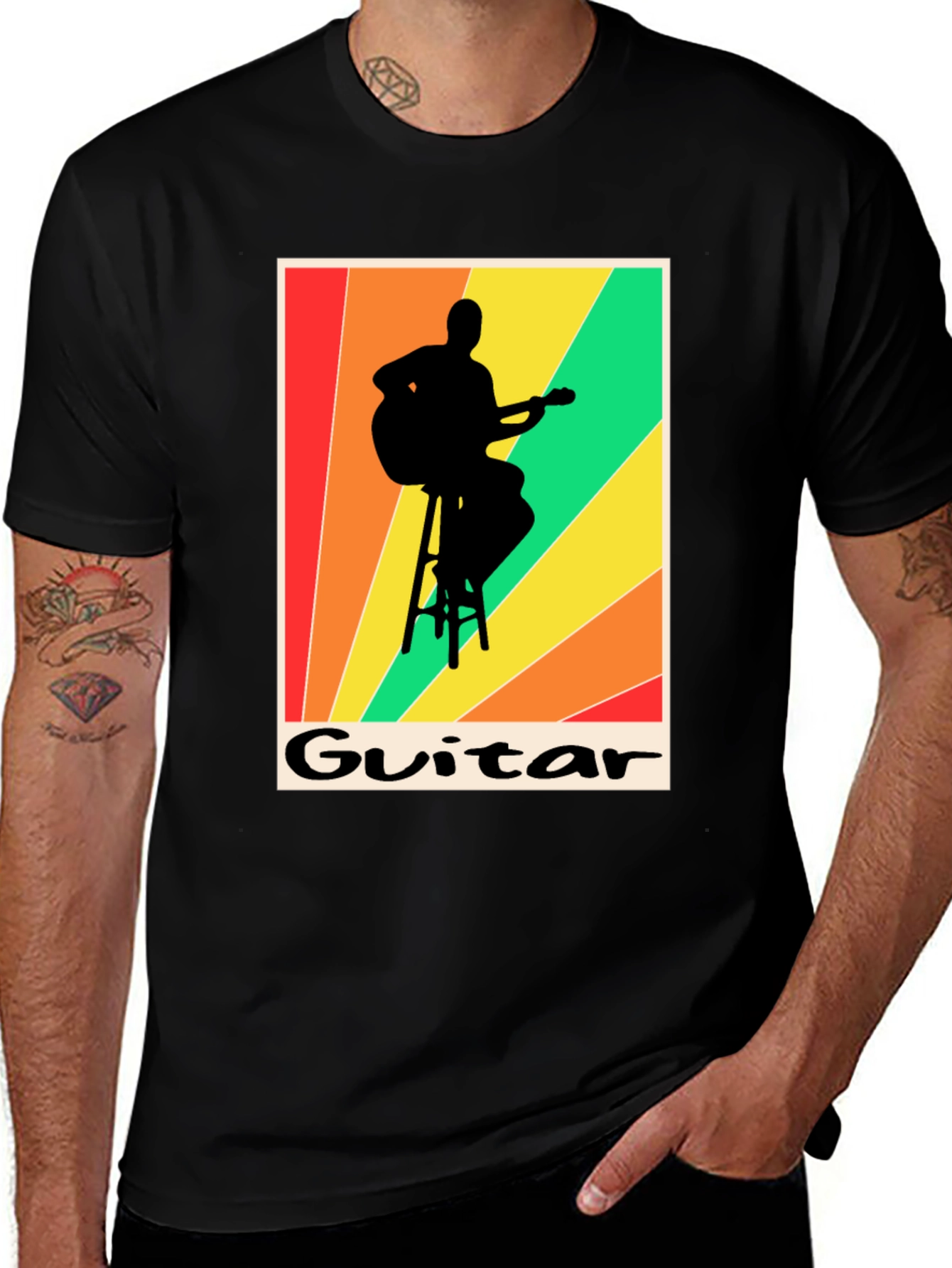 Variant 28 of Retro Guitarist T-Shirt - Musical Silhouette Tee