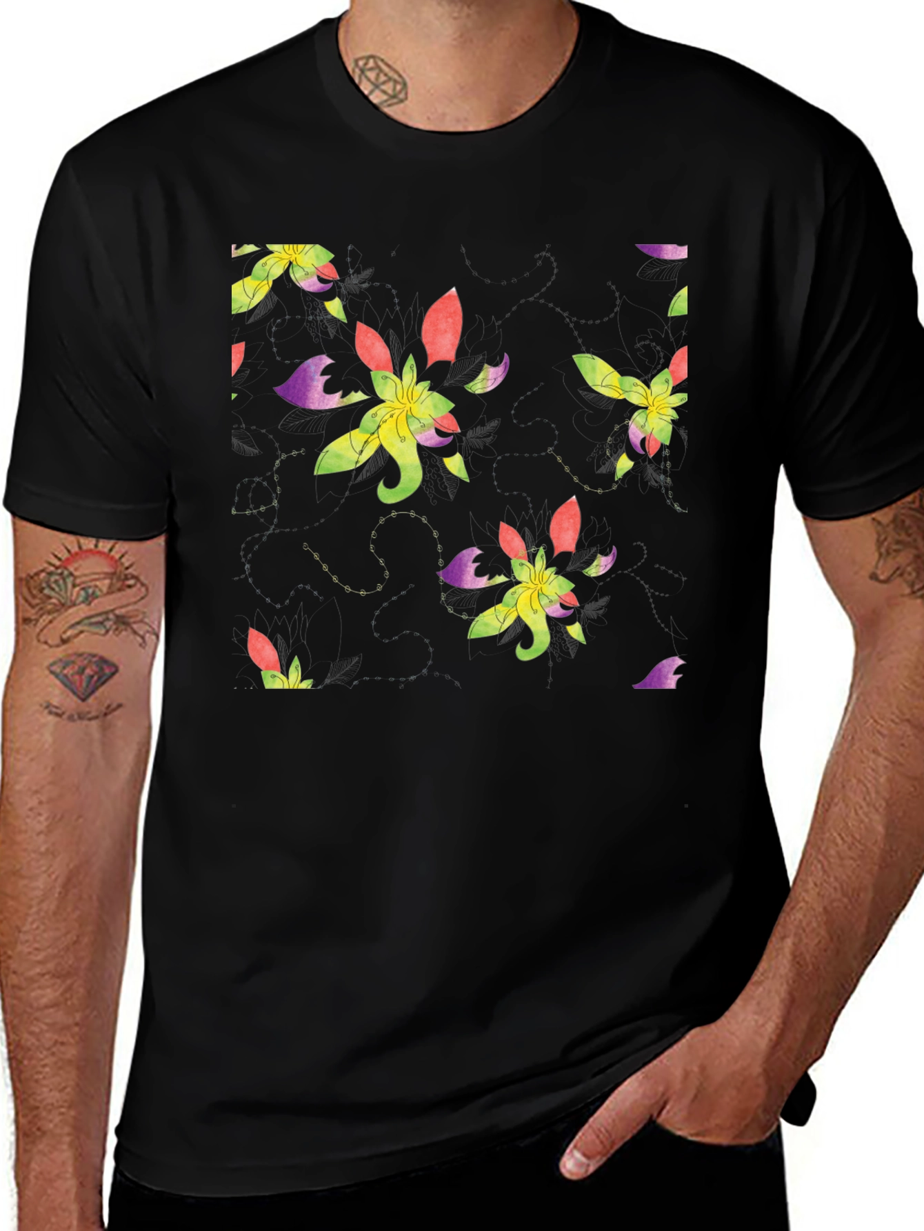 Variant 3 of Floral Print Black T-Shirt