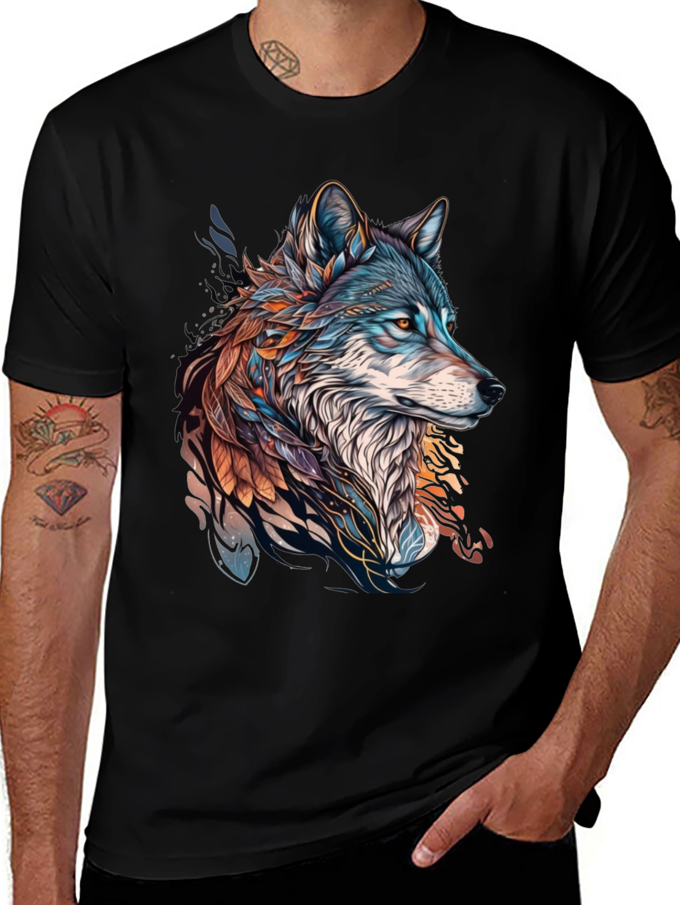 Variant 7 of Wolf Graphic Print Black T-Shirt