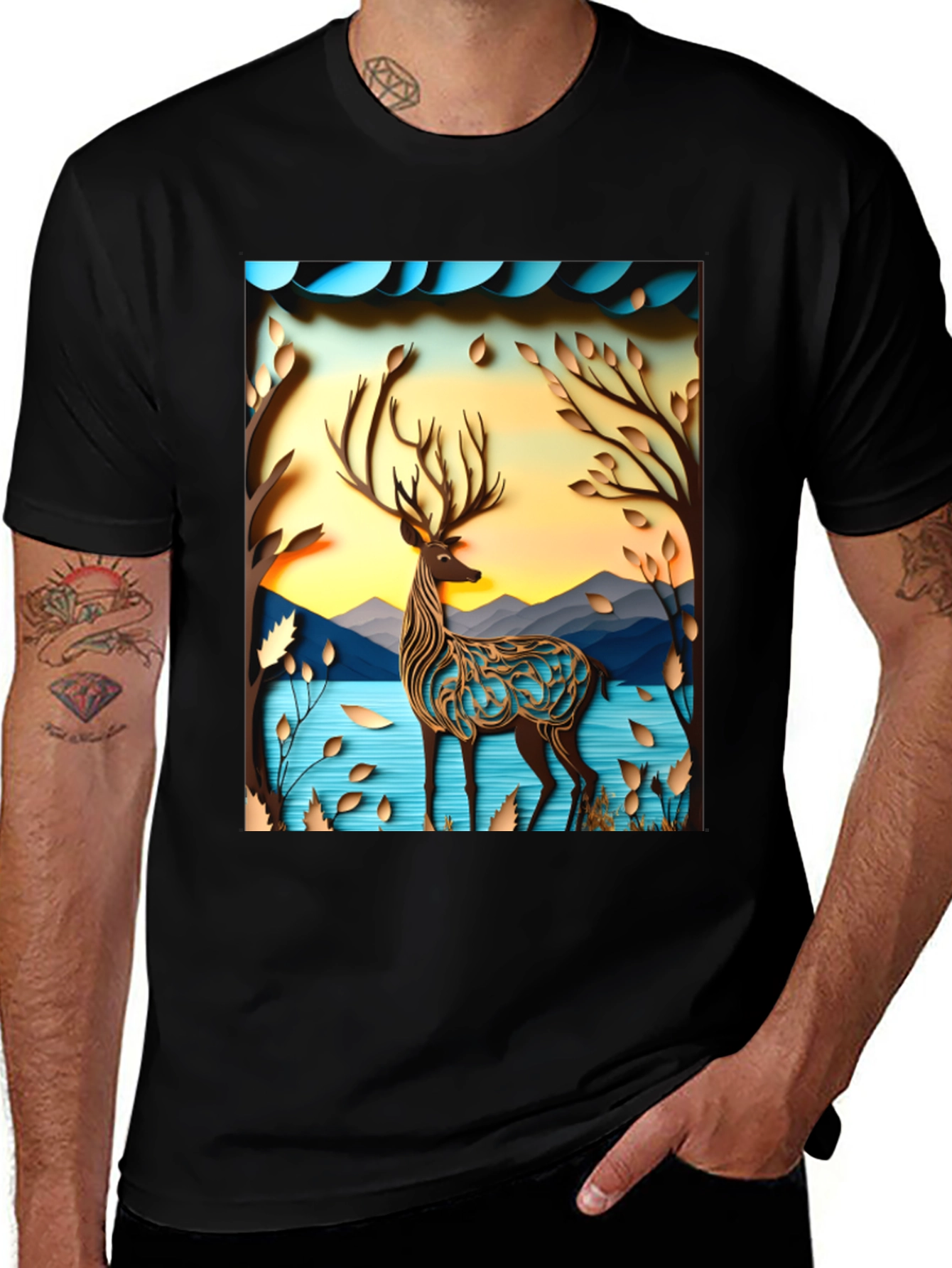 Variant 21 of Nature's Grace Tee: Deer Landscape Design