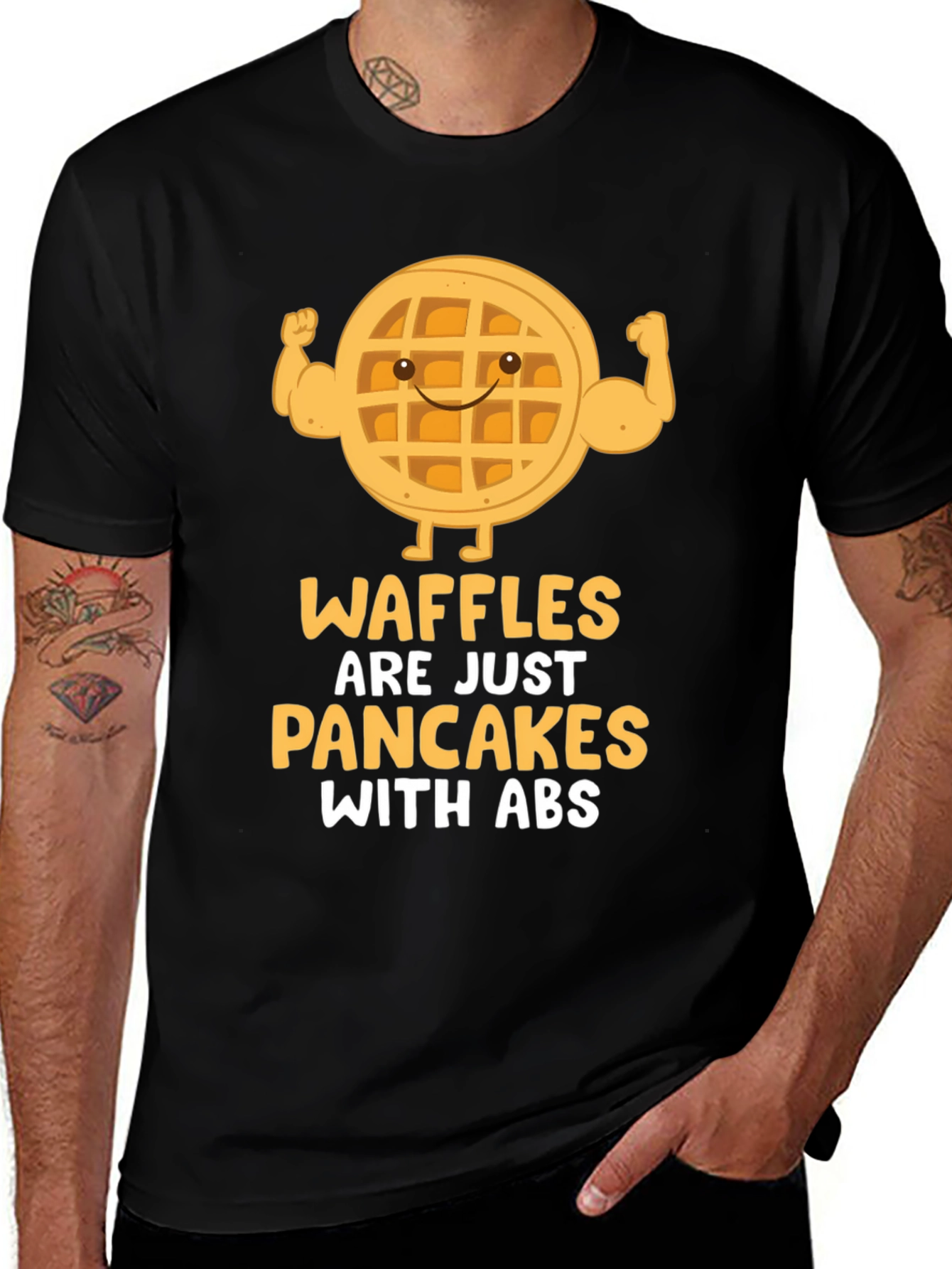 Variant 21 of Waffles With Abs Funny Graphic Tee - Black