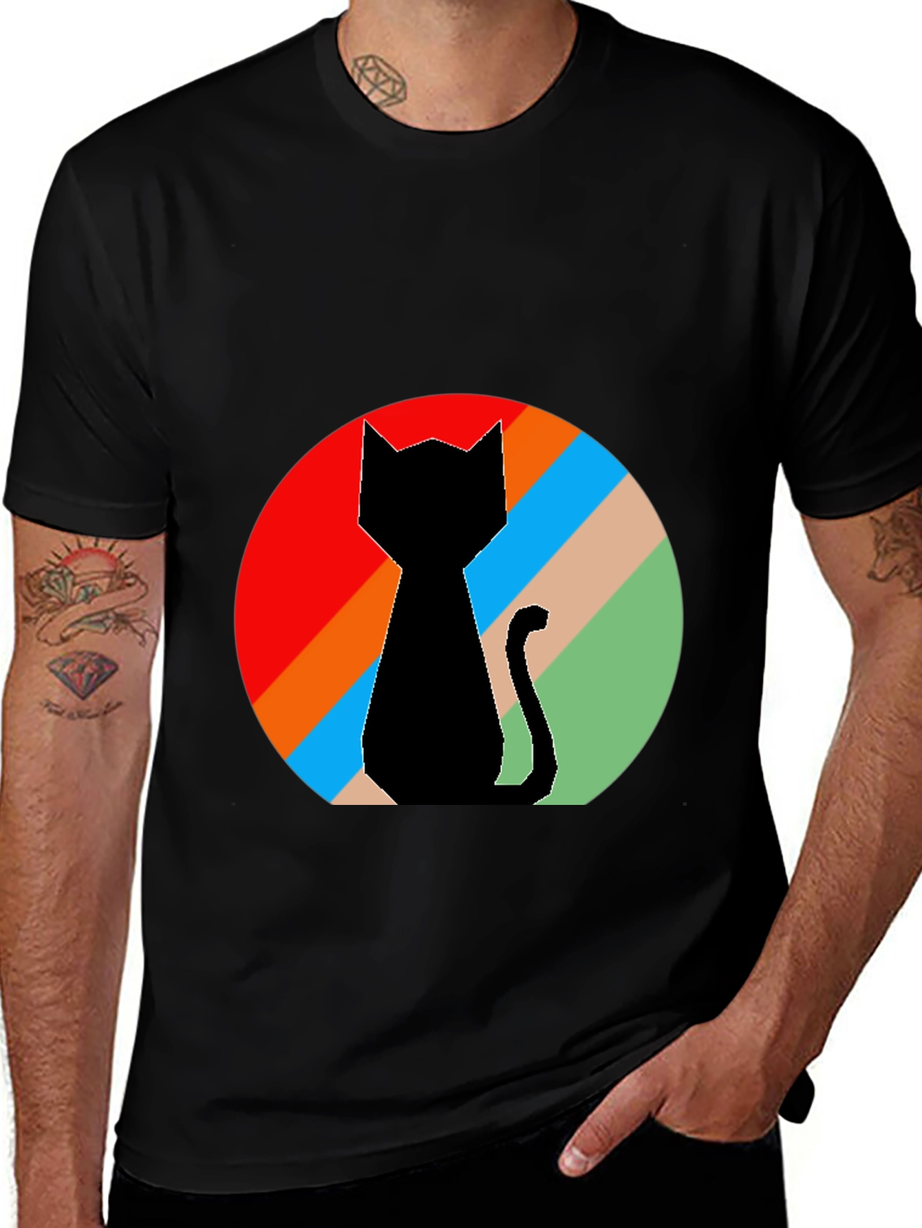 Retro Cat Graphic Black T-Shirt