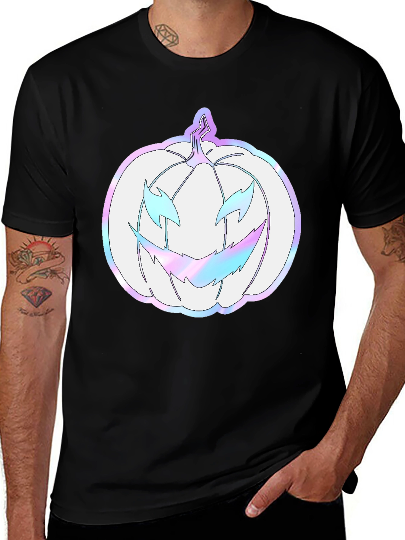 Spooky Season Tee: Holographic Pumpkin Graphic Shirt