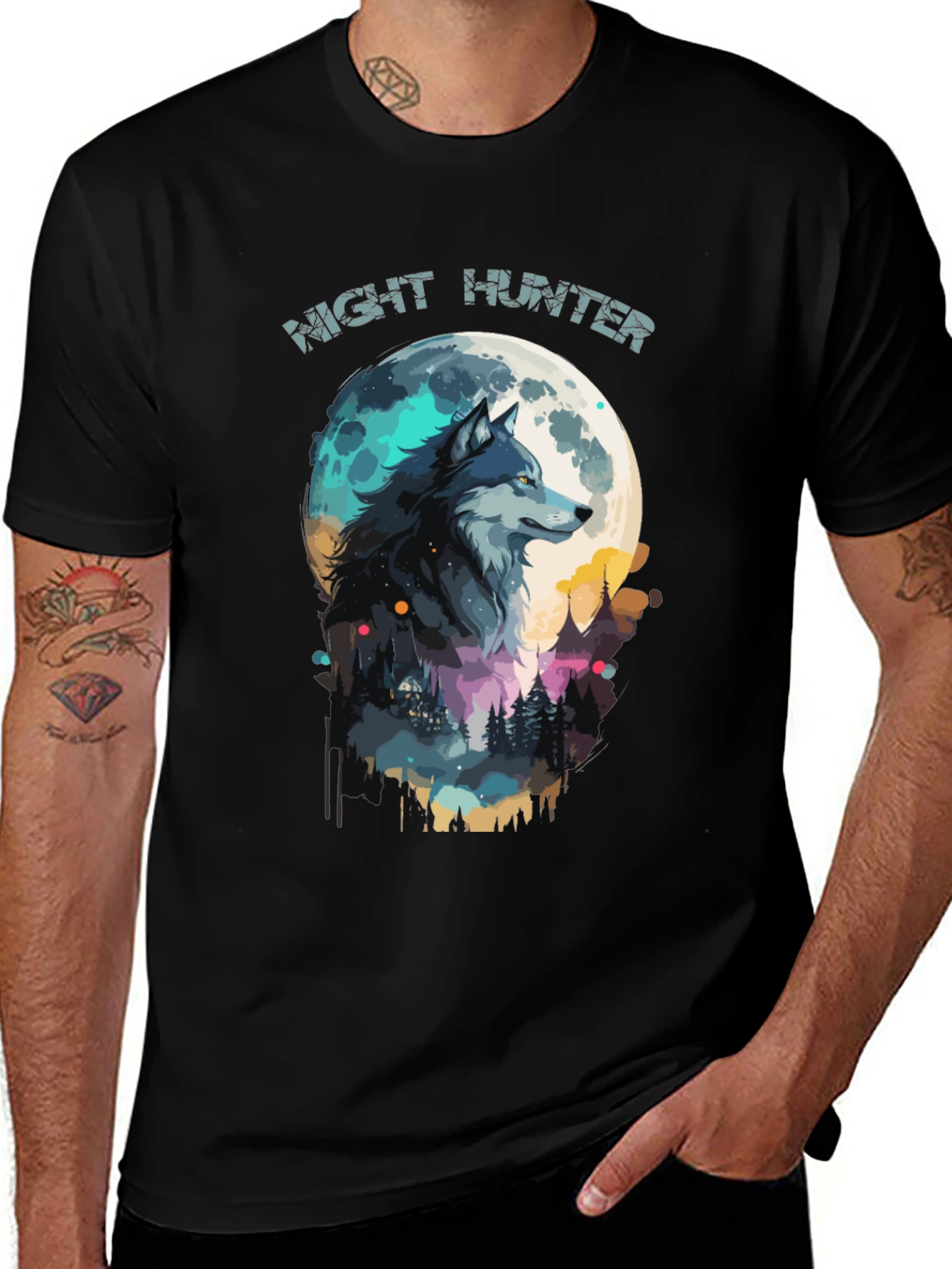 Variant 16 of Night Hunter Wolf Graphic Black T-Shirt
