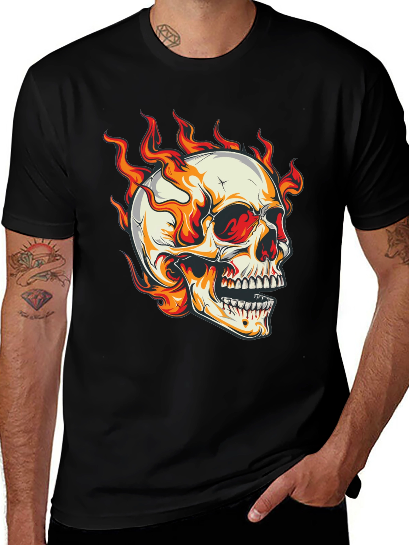 Variant 15 of Flaming Skull Graphic Tee - Black