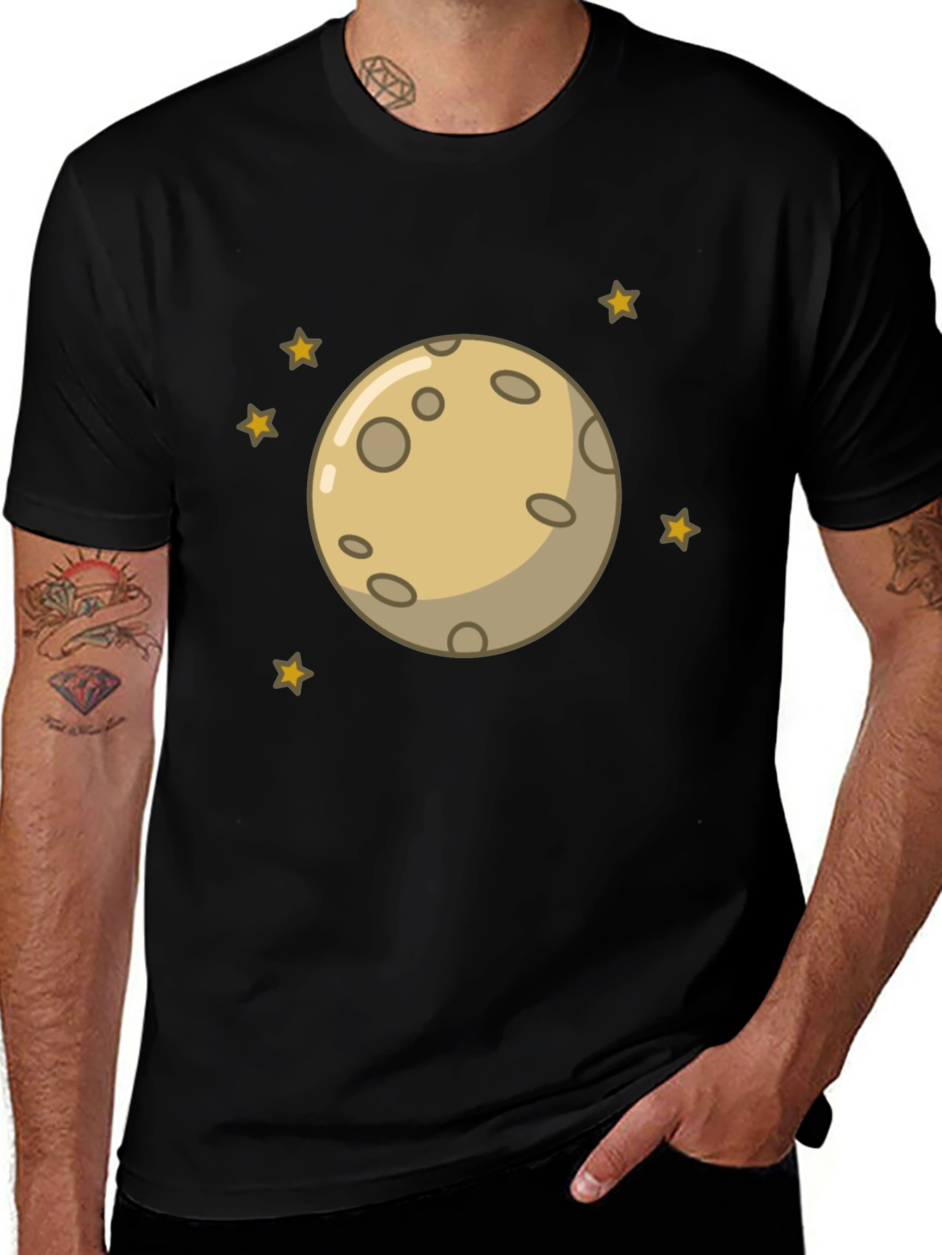 Variant 9 of Moon and Stars Graphic Black T-Shirt