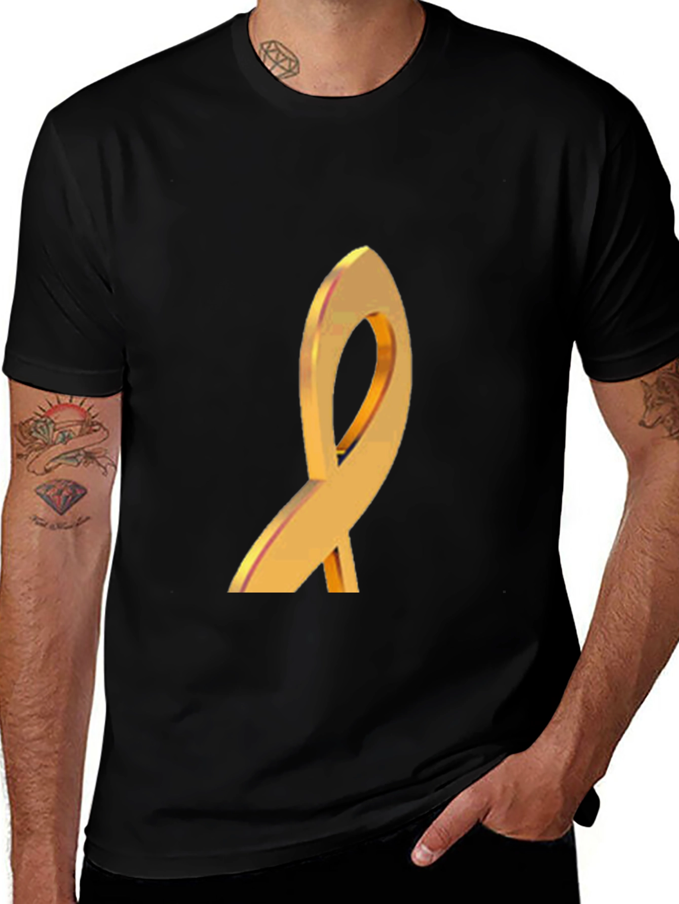 Variant 16 of Gold Ribbon Graphic Black T-Shirt