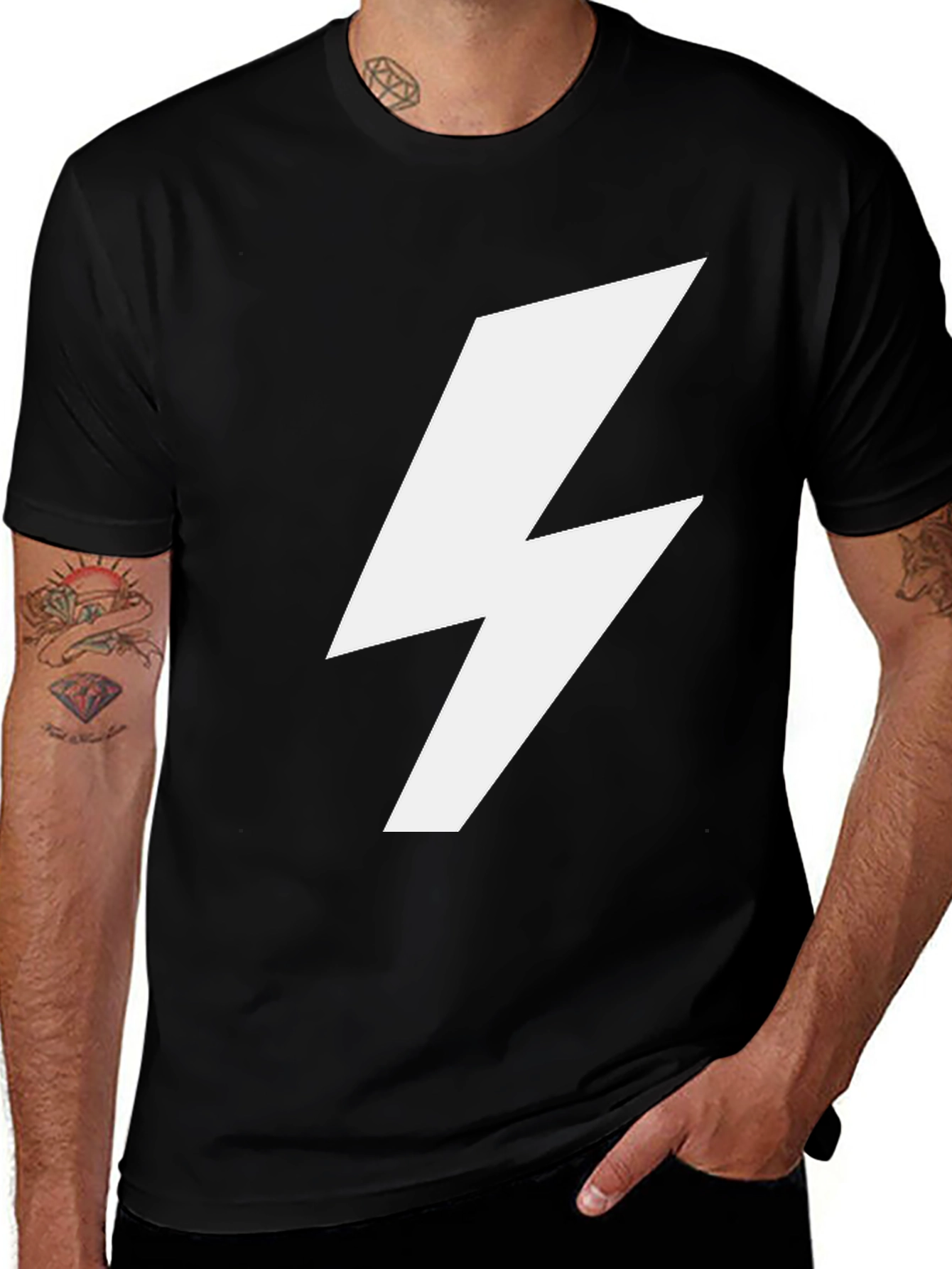 Variant 19 of Black T-Shirt with White Lightning Bolt Graphic