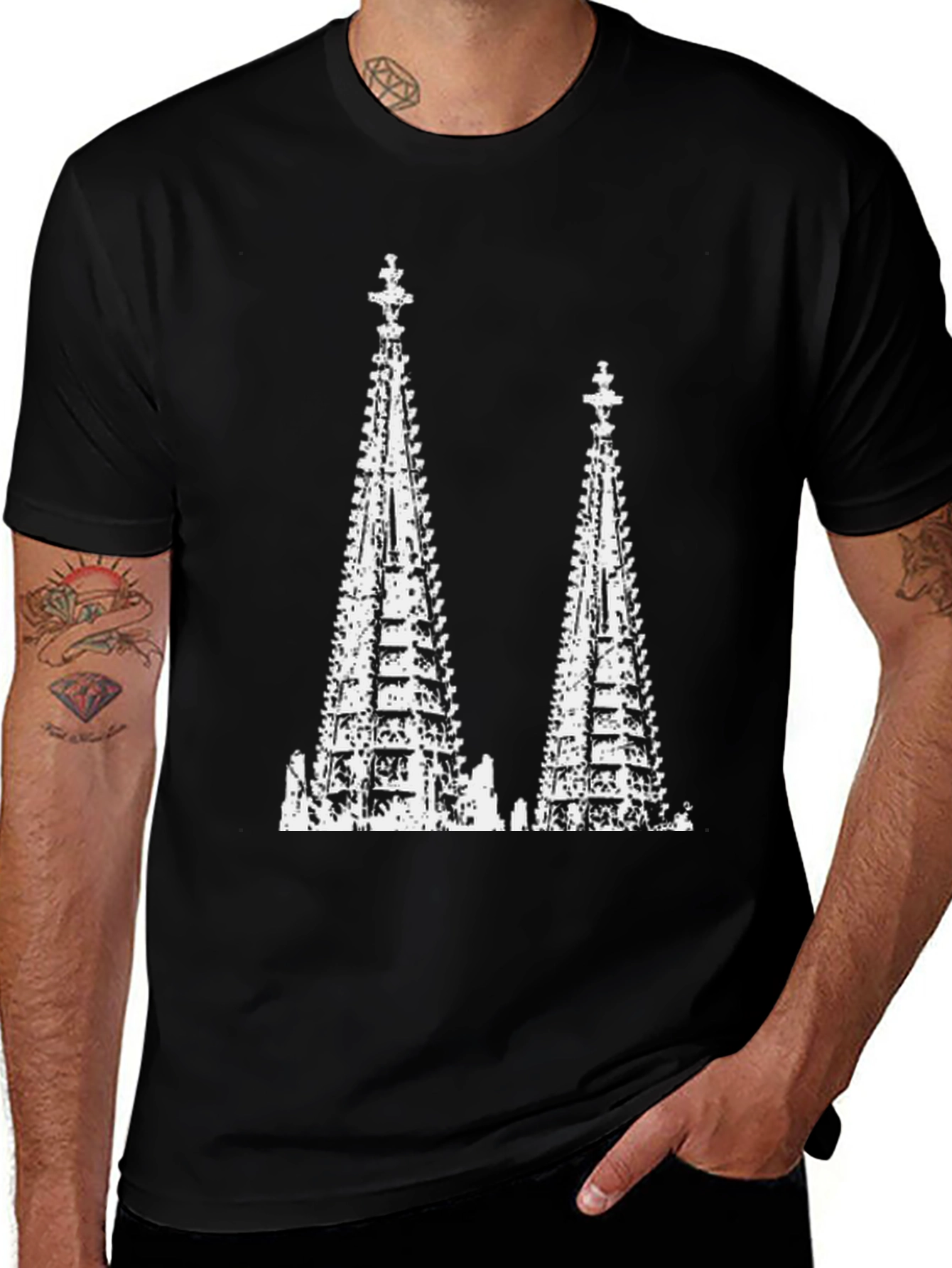 Variant 7 of Cathedral Spire Graphic Tee - Black Cotton T-Shirt