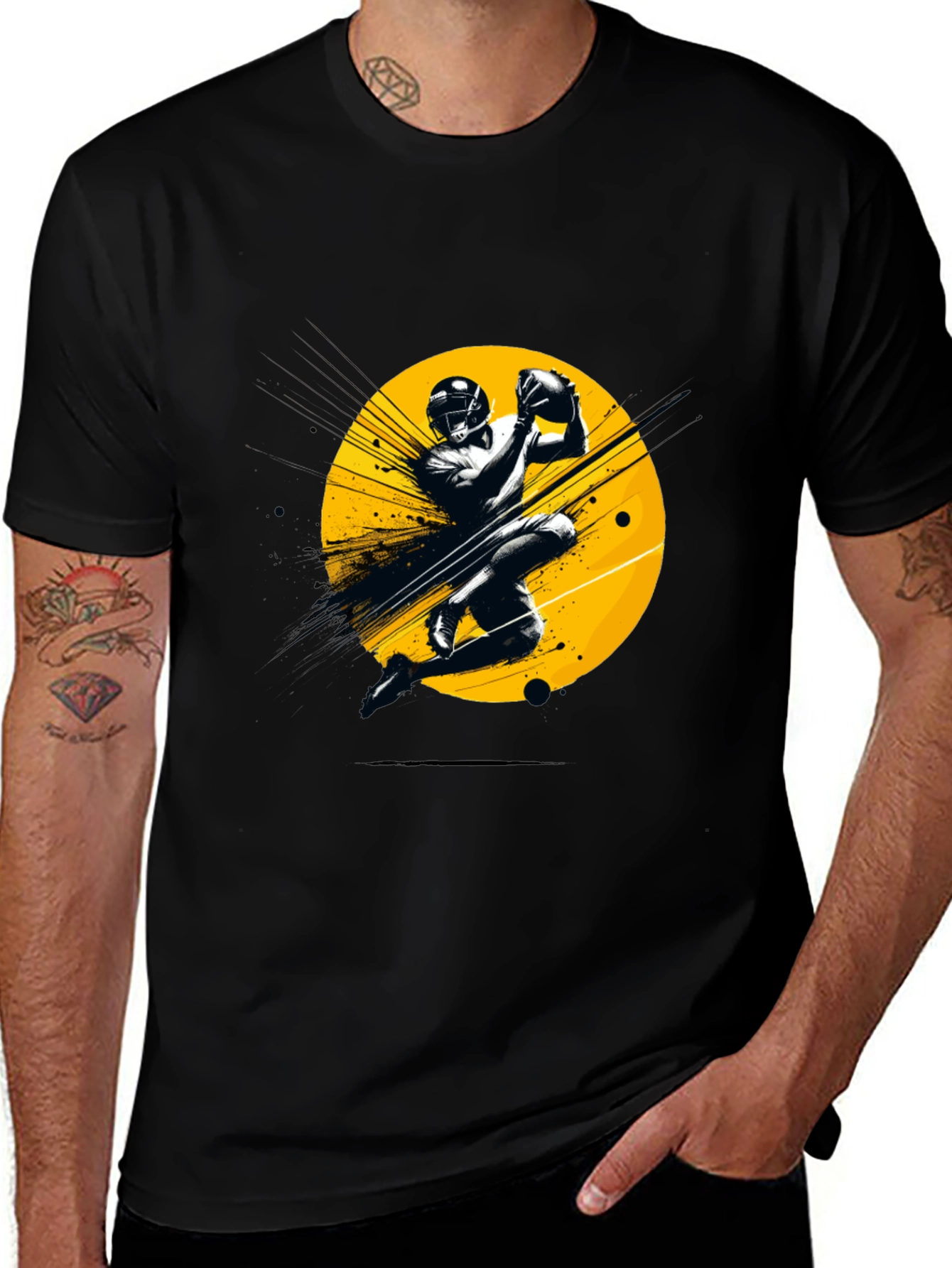 Variant 28 of Football Receiver Graphic Tee - Black Cotton T-Shirt