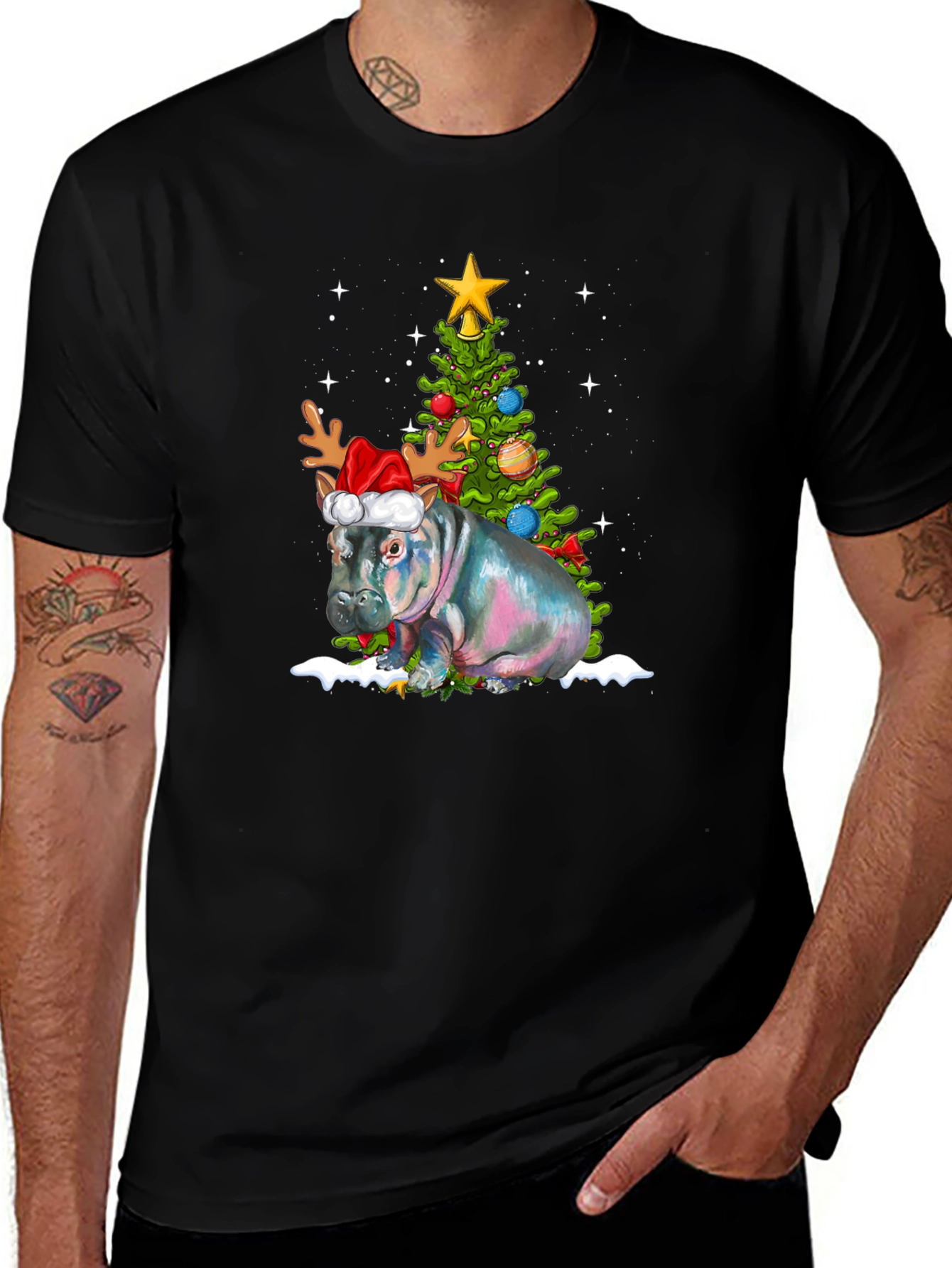 Variant 27 of Festive Hippo Christmas T-Shirt