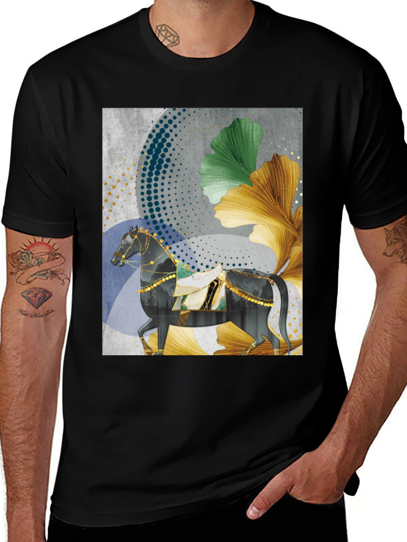 Variant 6 of Elegant Horse Graphic Print Tee - Modern Artistic Design