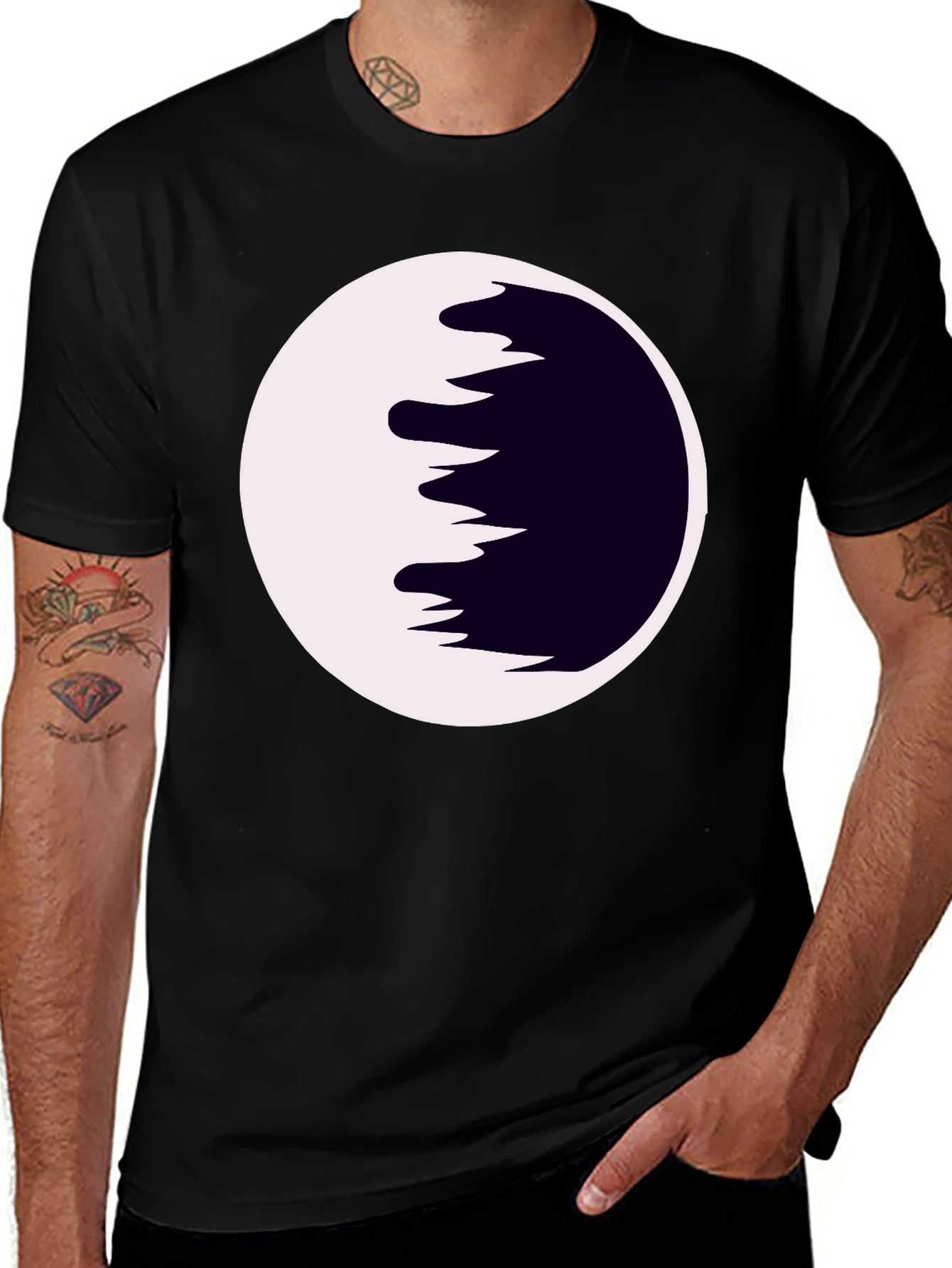 Variant 19 of Abstract Moon Graphic Tee - Black Cotton Casual Wear