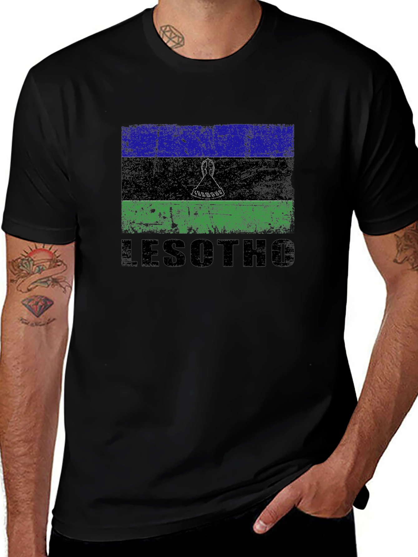 Variant 16 of Lesotho Flag Graphic T-Shirt - Distressed Design