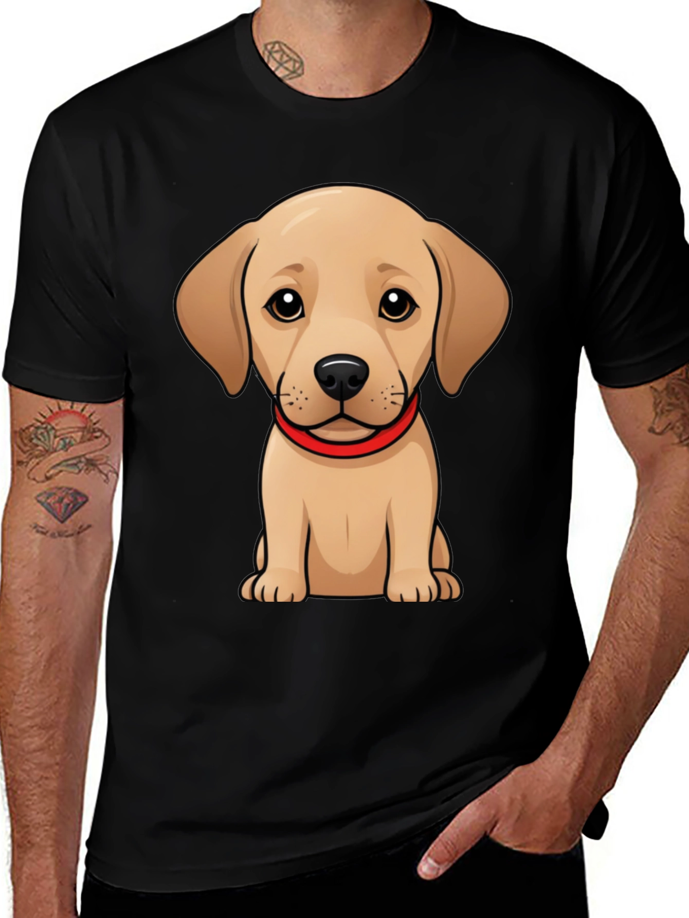 Variant 17 of Cute Puppy T-Shirt - Black Crew Neck Tee
