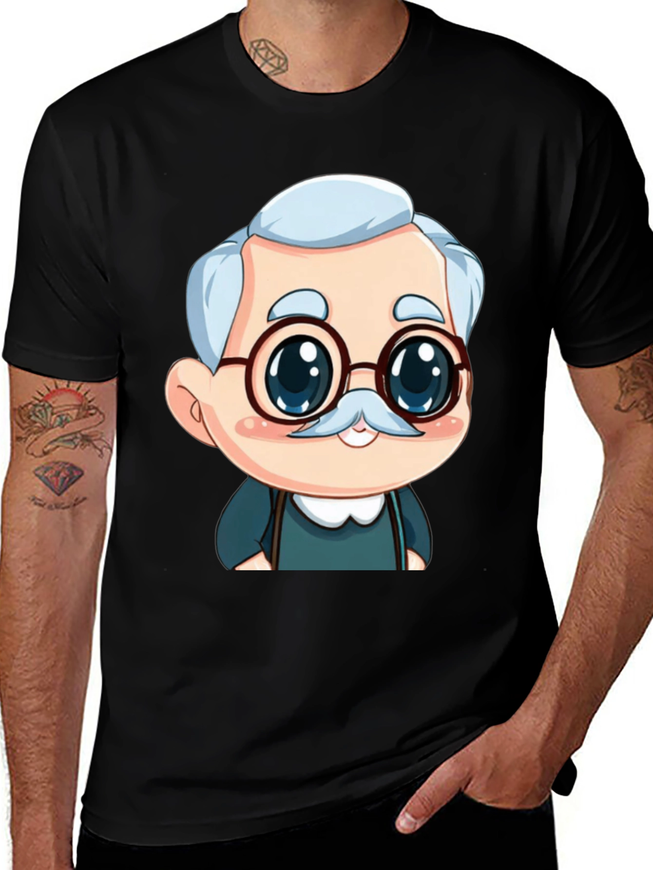 Variant 10 of Cartoon Grandpa Black T-Shirt