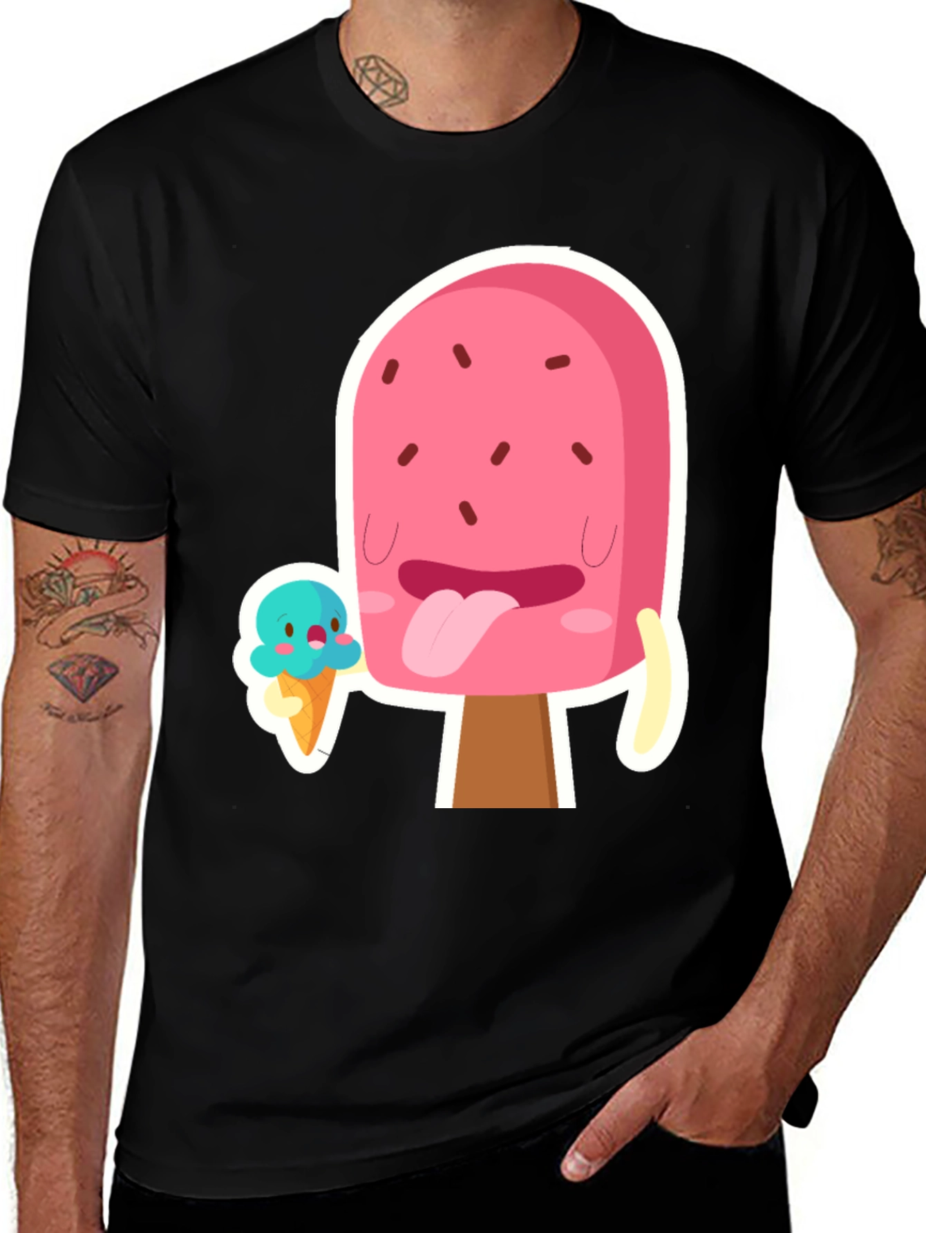 Black Cartoon Popsicle Graphic T-Shirt main image